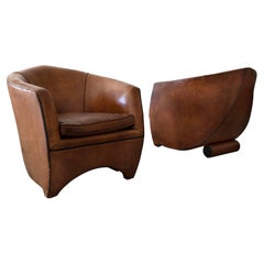 Pair of 'Cocoon' Sheepskin Leather Armchairs by Bart Van Bekhoven