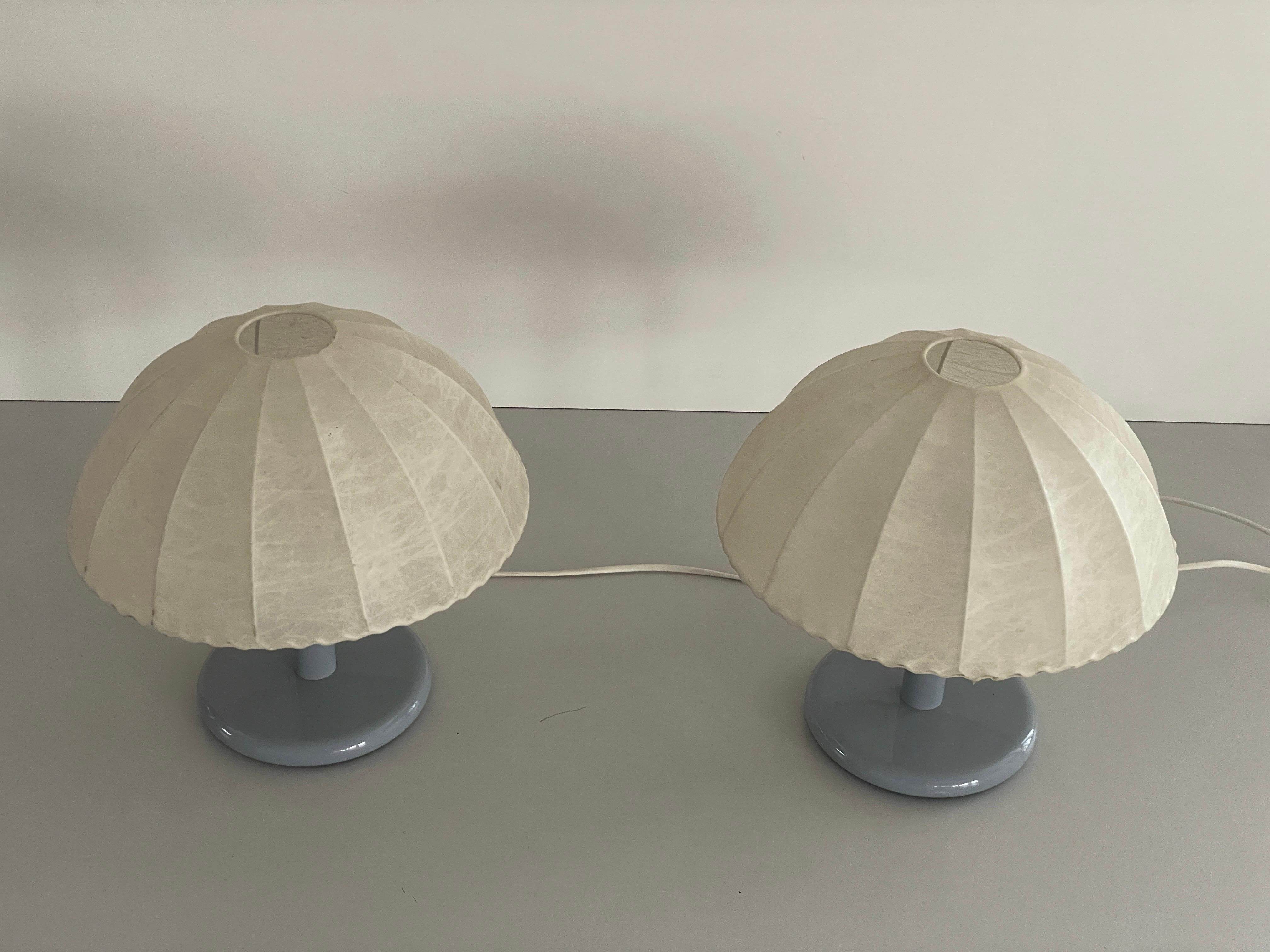 Pair of Cocoon Table Lamps with Grey Metal Base by GOLDKANT, 1960s, Germany In Excellent Condition For Sale In Hagenbach, DE