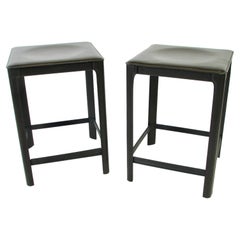 Pair of Coffee Brown Italian Leather Matteo Grassi Stools