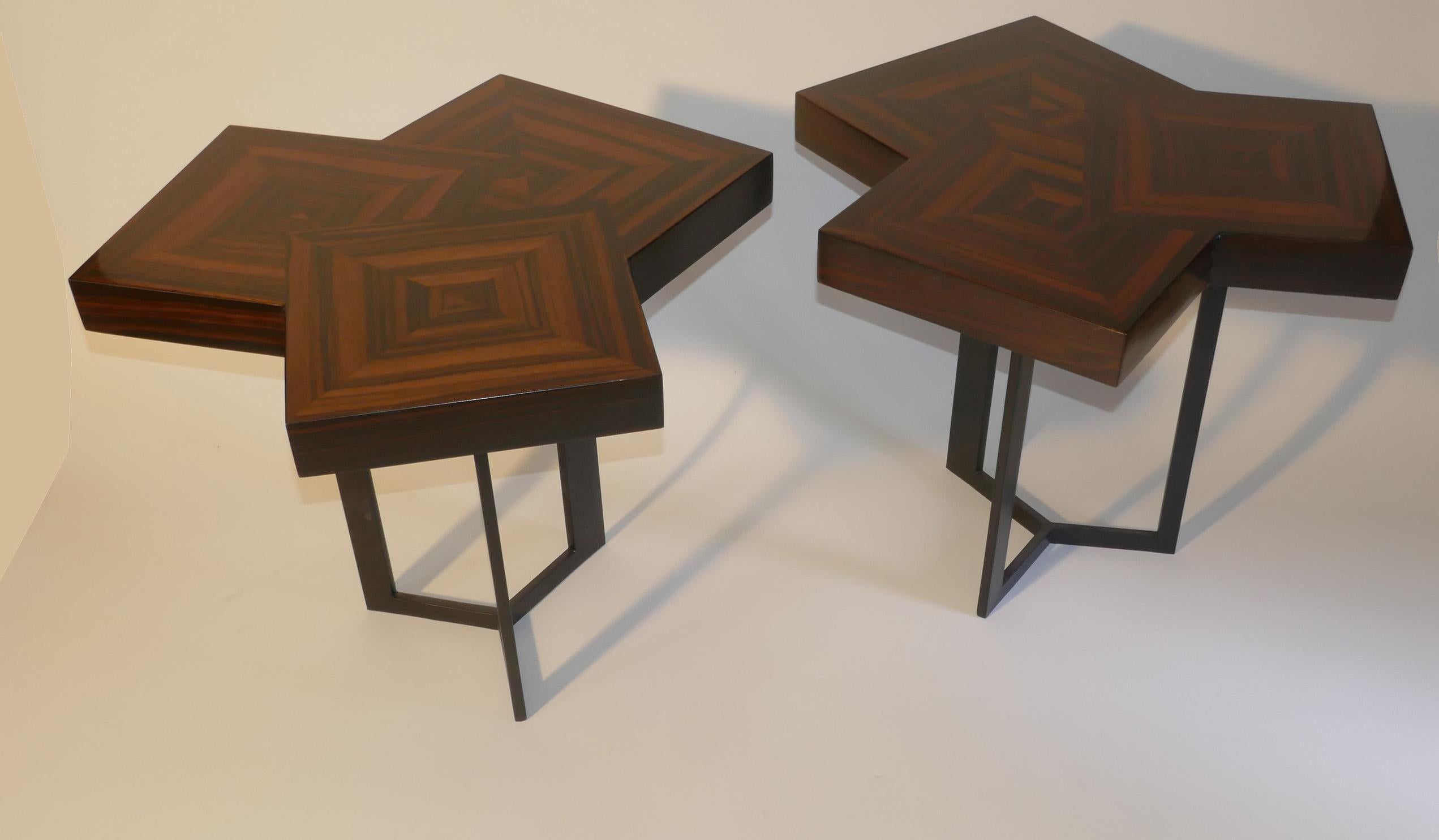 Métal Nouvelle table basse Darck en marqueterie d'ébène de Macassar en vente