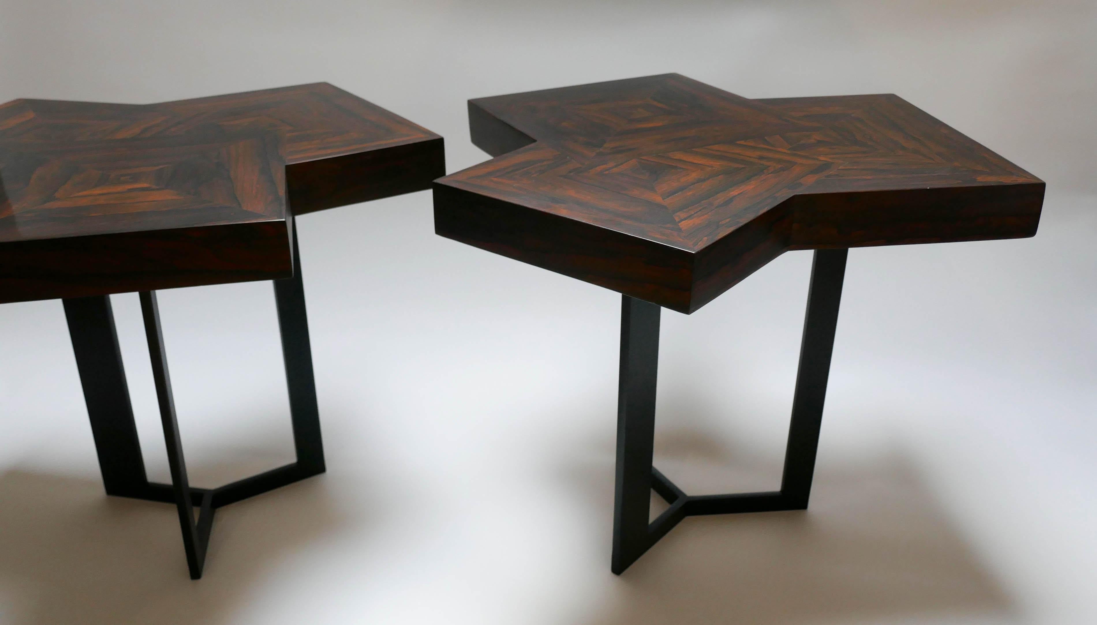 Paire de tables basses « Cubes » en marqueterie d'Aymeric Lefort en vente 5