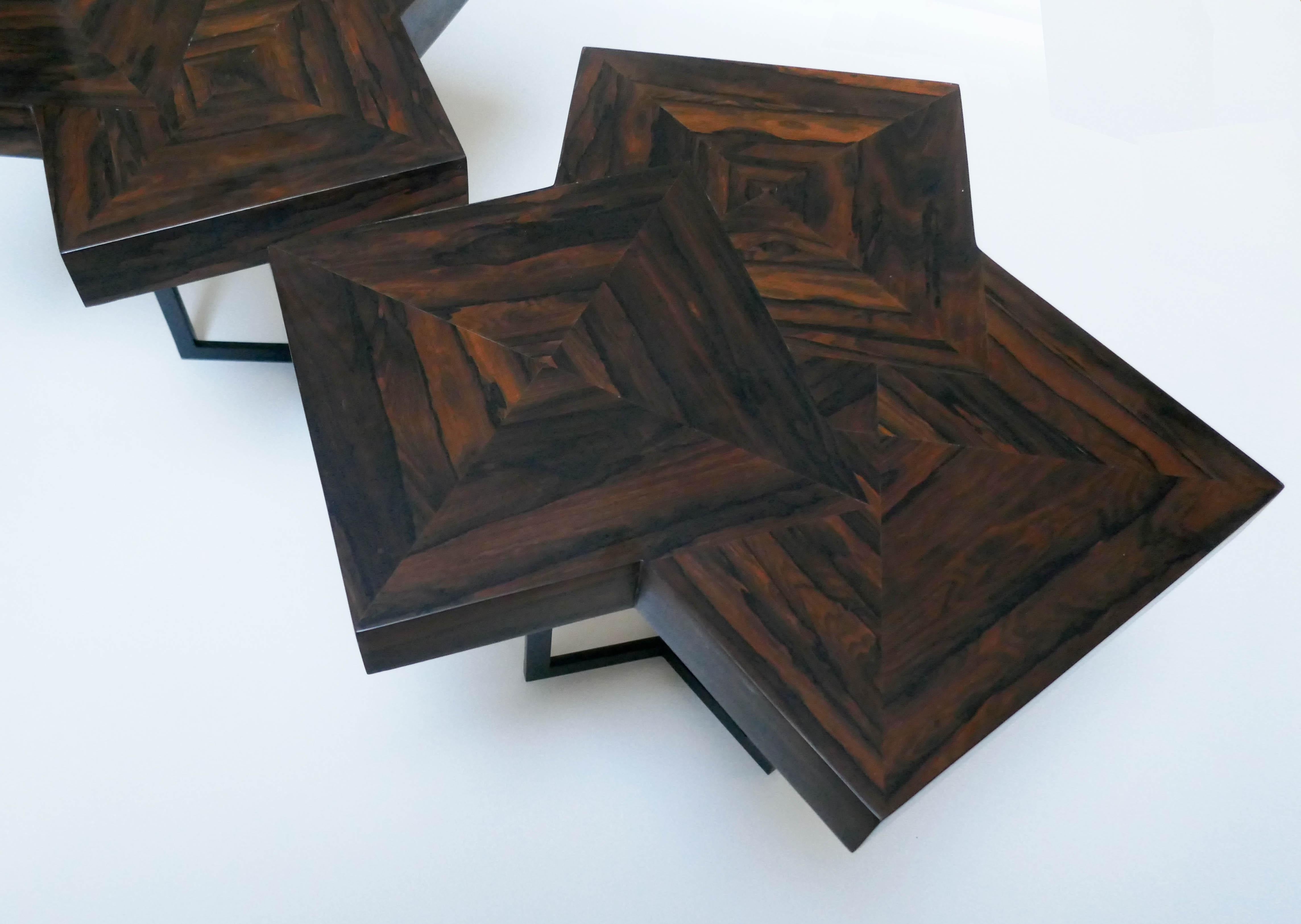 Bois Paire de tables basses « Cubes » en marqueterie d'Aymeric Lefort en vente