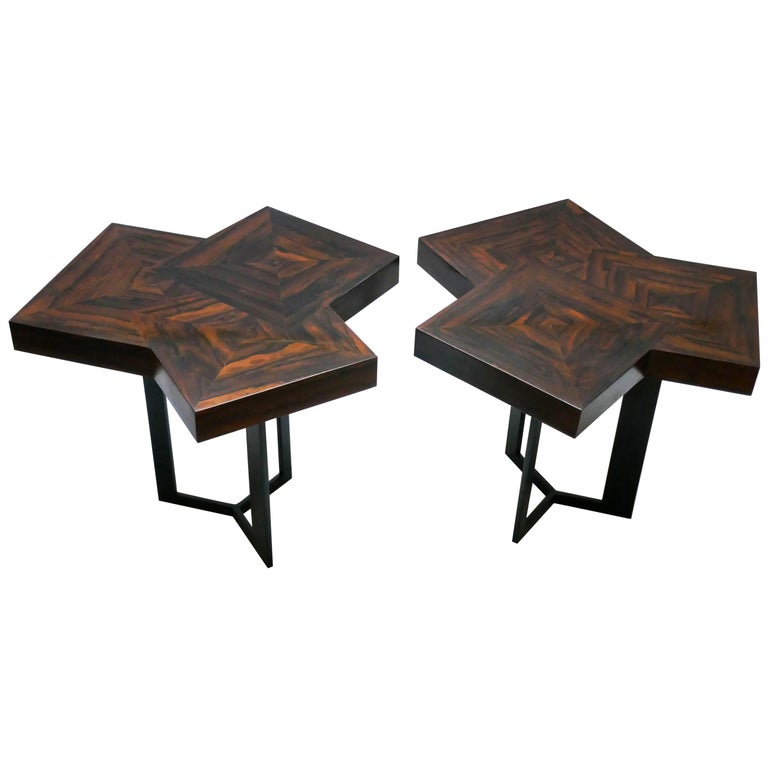 Pair of Coffee Table "Cubes" in Marquetery by Aymeric Lefort For Sale