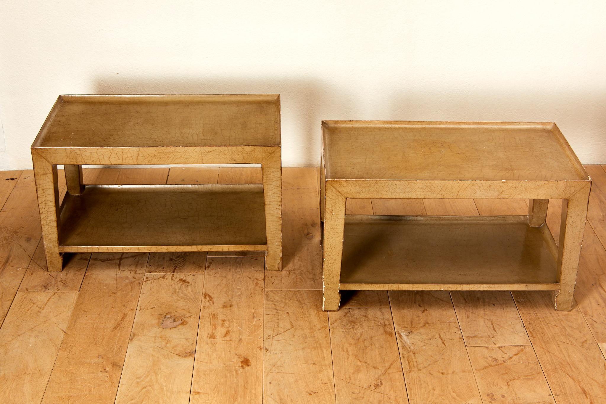 French Pair of coffee table, lacquered wood, circa 1970, France.