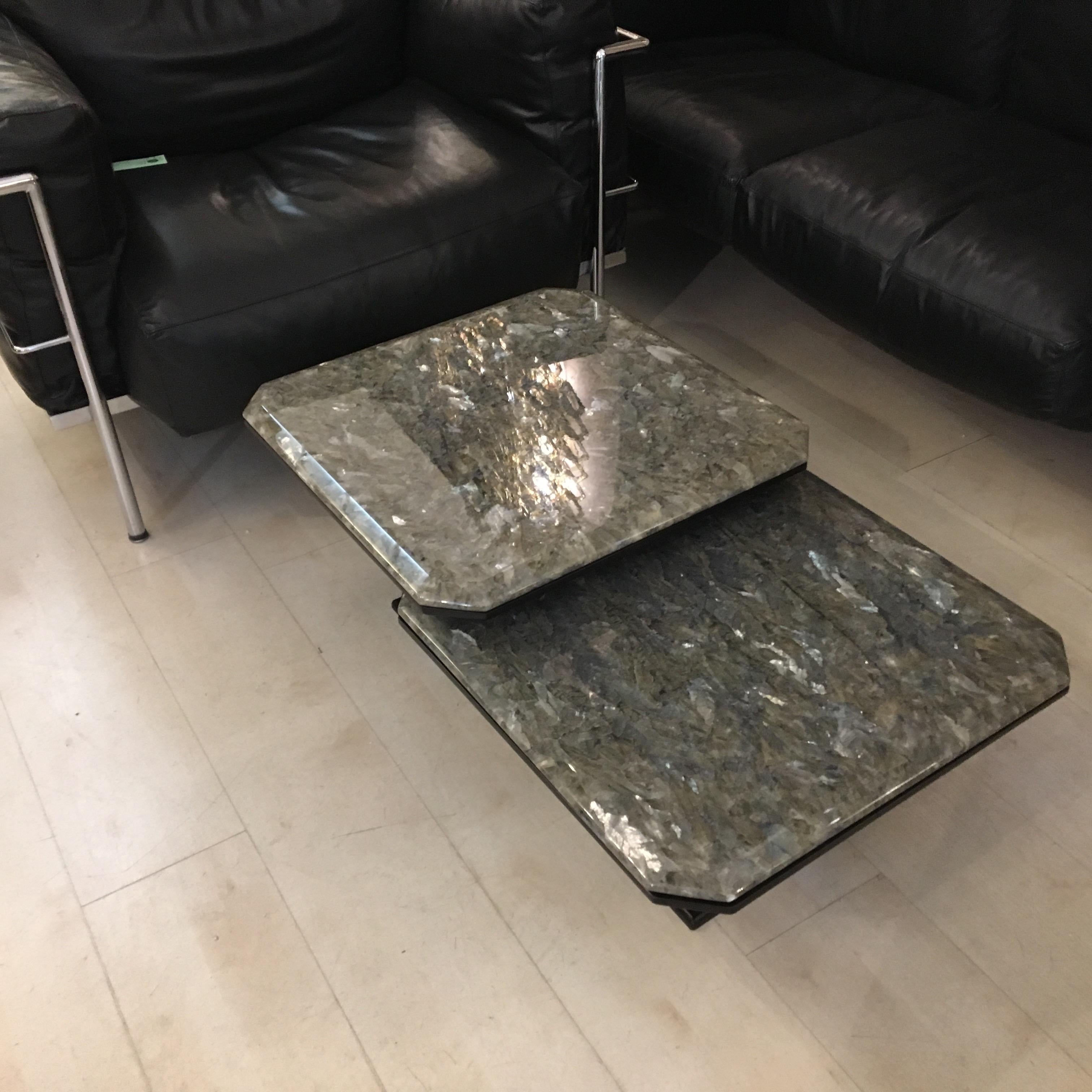 Modern Pair of Coffee Table Resin Top with Silver Leaves Effect, 1980s
