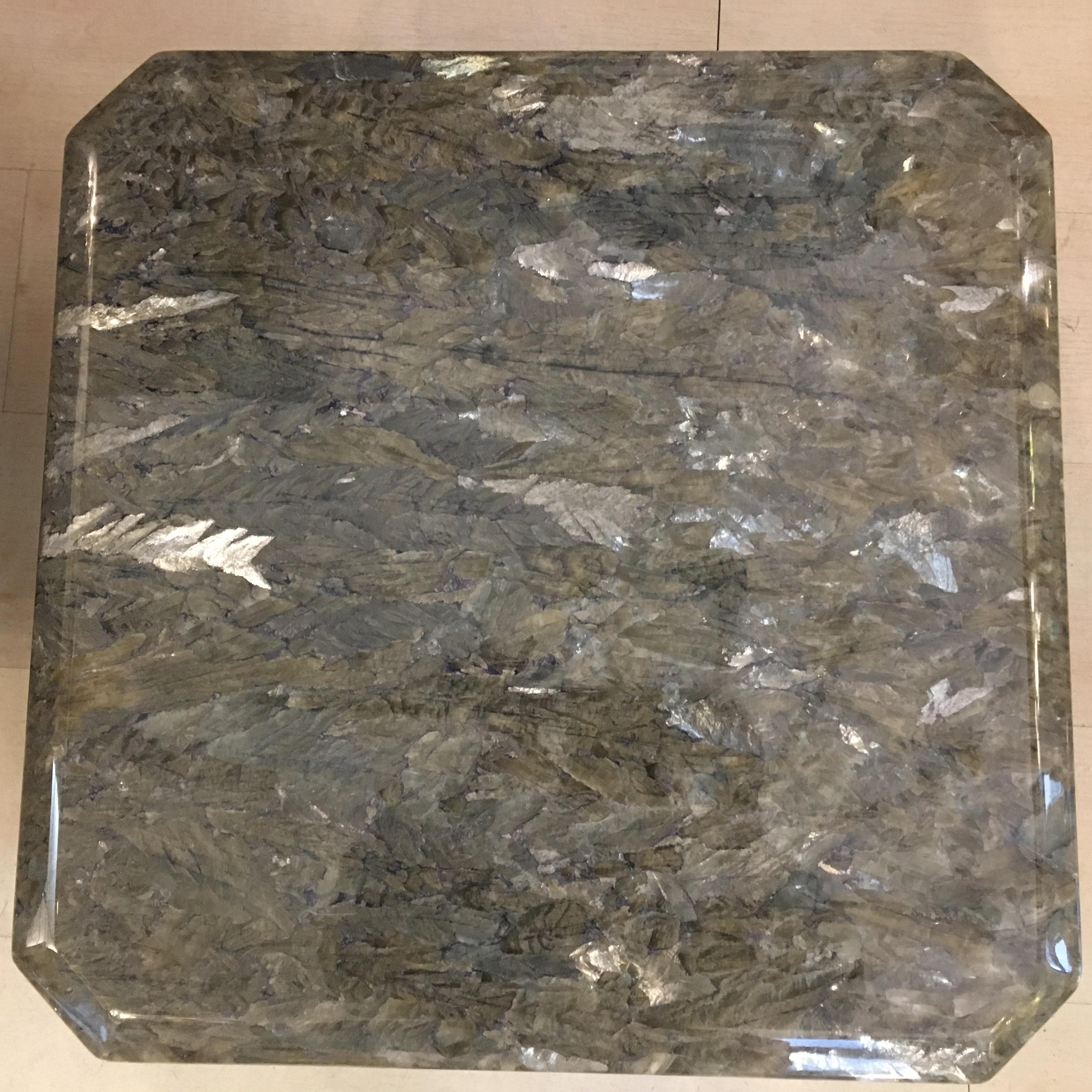 Pair of Coffee Table Resin Top with Silver Leaves Effect, 1980s 2