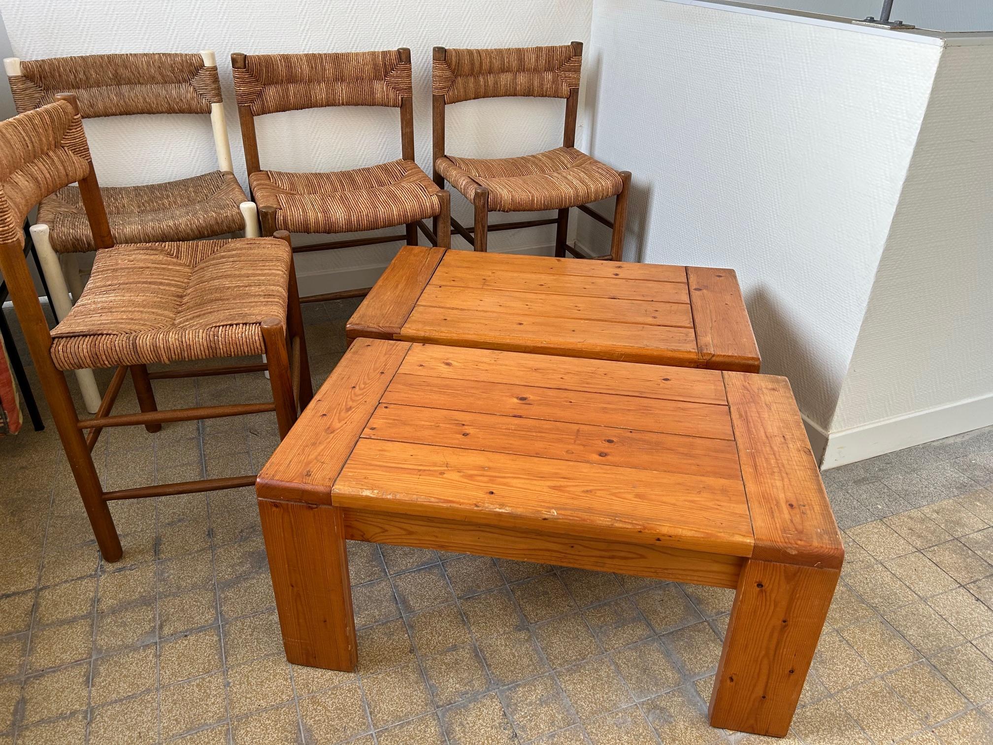 Wood Pair of coffee tables by Charlotte Perriand for les Arcs, France, 1960-70's For Sale