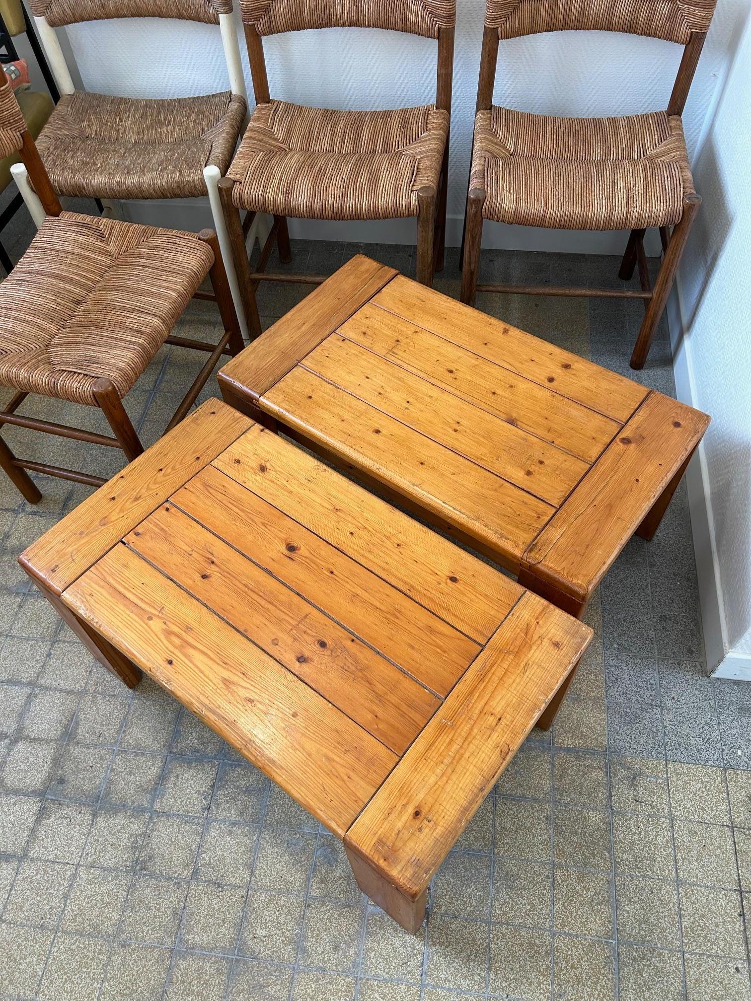 Pair of coffee tables by Charlotte Perriand for les Arcs, France, 1960-70's For Sale 1