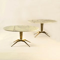 Pair of Coffee Tables 'Dubè' atrb Duilio Barnabé Italy, Marble and Bronze Relief