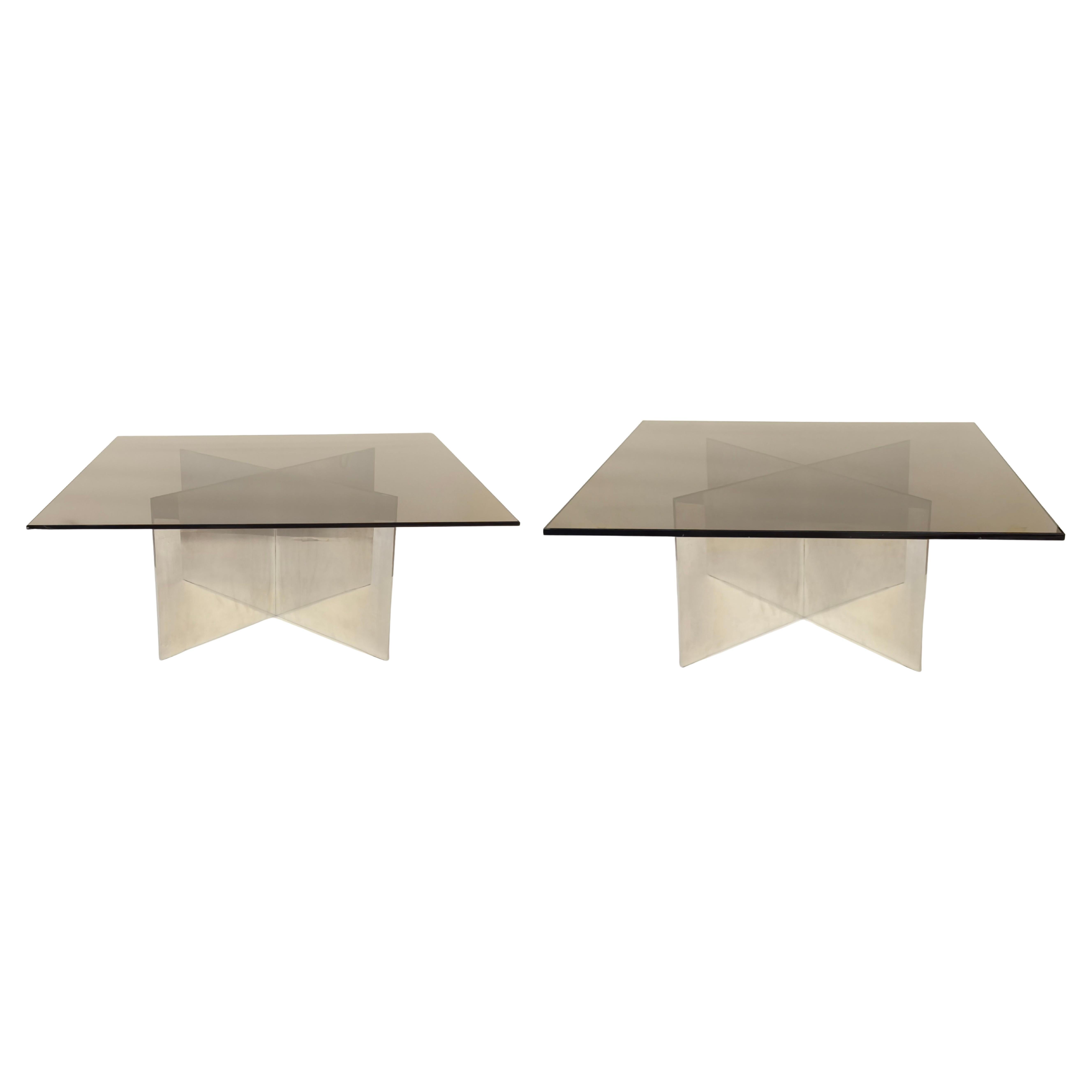 Paar Couchtische aus Aluminium und Rauchglas Paul Mayen für Habitat, 1970er Jahre