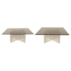 Paar Couchtische aus Aluminium und Rauchglas Paul Mayen für Habitat, 1970er Jahre