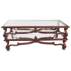 Pair of Coffee Tables in Carved Wood, Antique Red Brown Patina