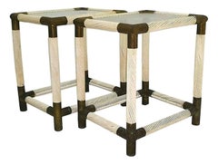 Pair of Coffee Tables Nightstands Brass and Bamboo, 1960s