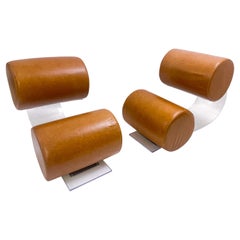 Pair of Cognac Armchairs by Marzio Cecchi, Plexiglas and Leather, 1970s