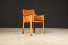 Pair of Cognac Brown Leather Cab Armchairs by Mario Bellini for Cassina, Signed