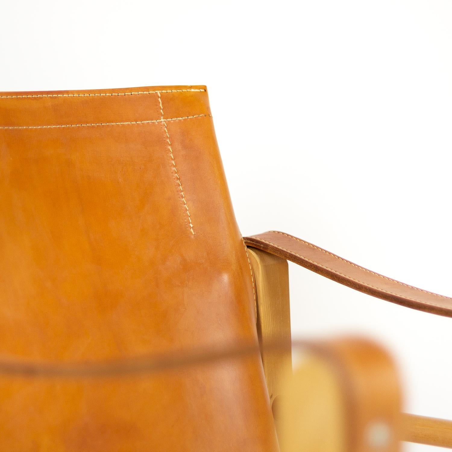 Pair of Cognac Leather and Beech Aage Bruun Safari Chairs, Denmark, 1960s 4