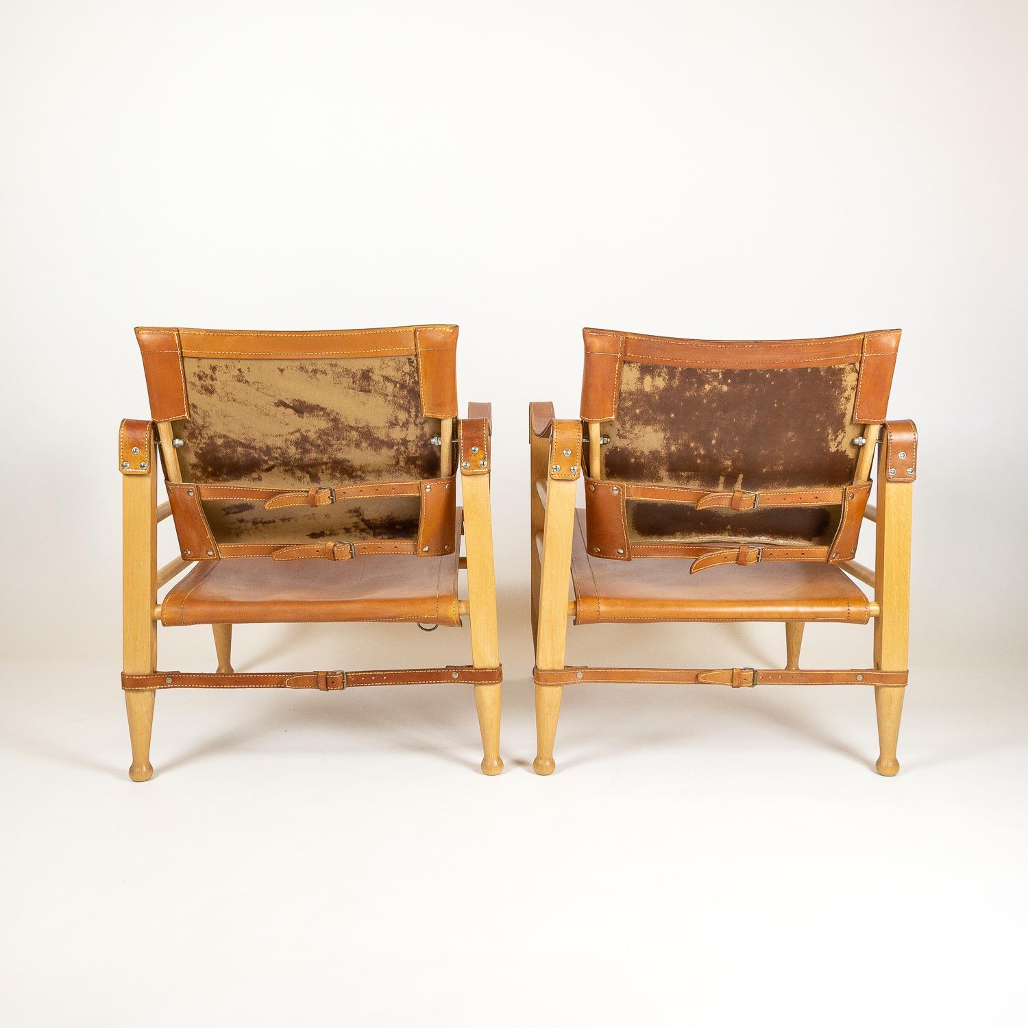Pair of Cognac Leather and Beech Aage Bruun Safari Chairs, Denmark, 1960s In Good Condition In Berkhamsted, GB