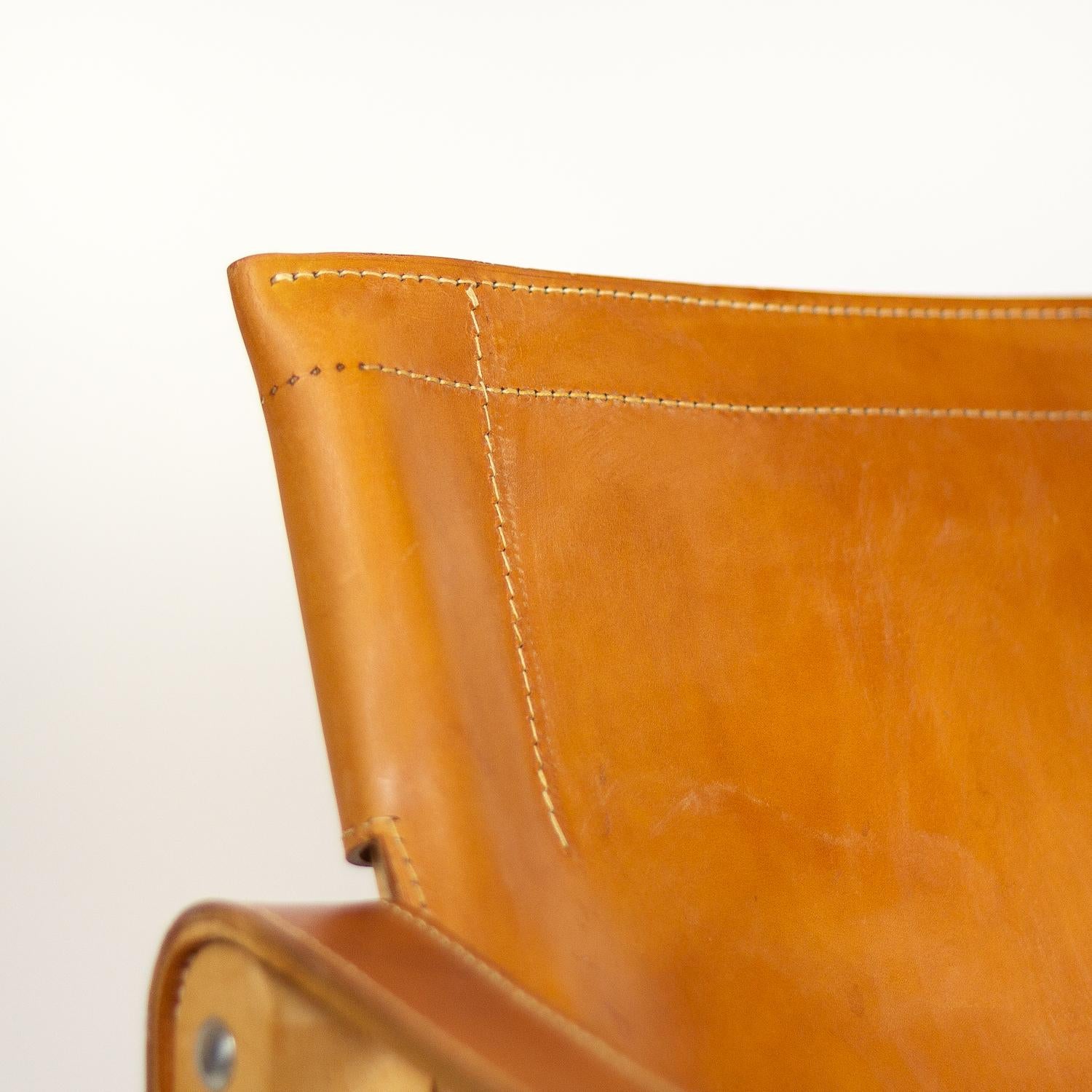 Pair of Cognac Leather and Beech Aage Bruun Safari Chairs, Denmark, 1960s 2