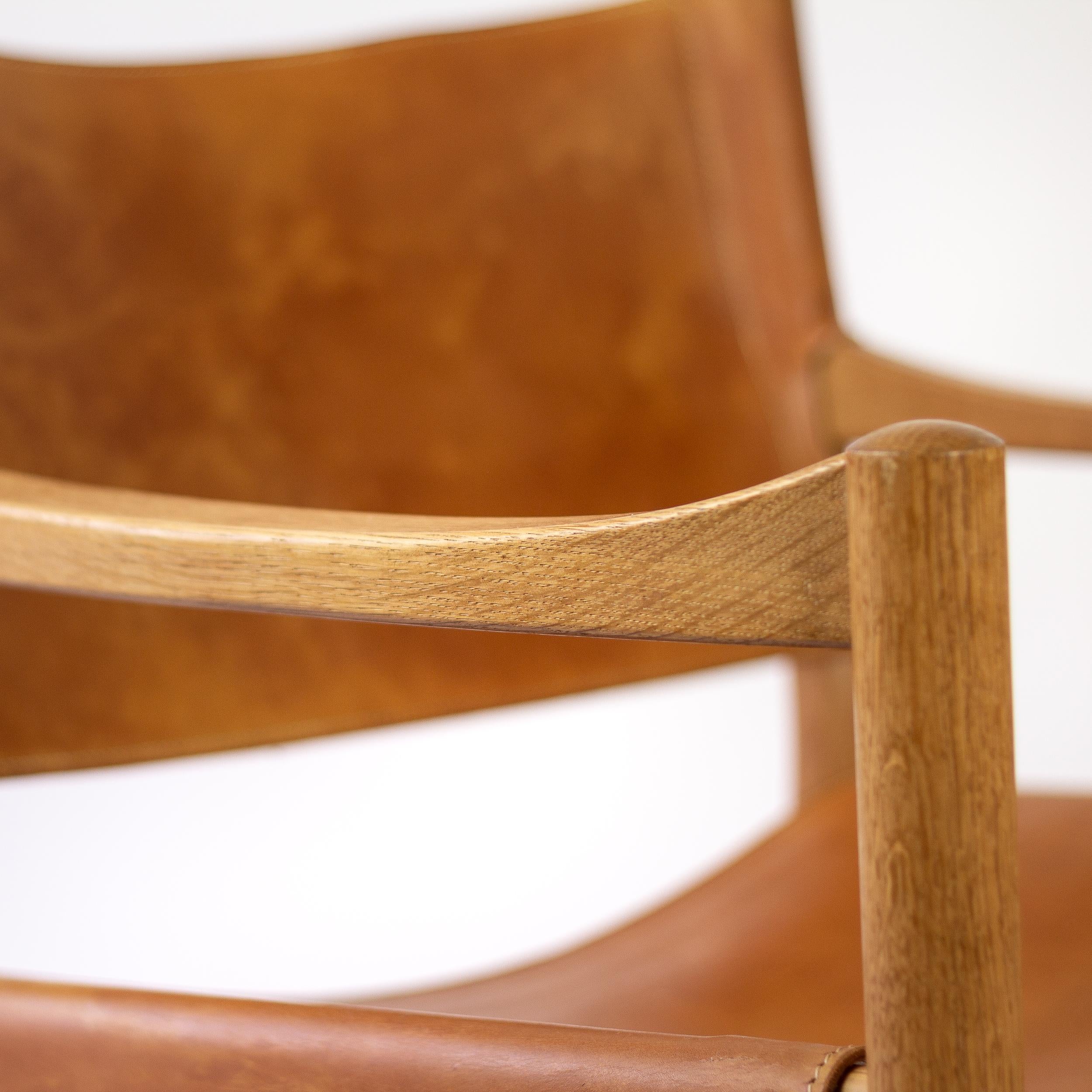 Pair of Cognac Leather and Oak Armchairs, Adrian & Ditte Heath for FDB, Denmark 9