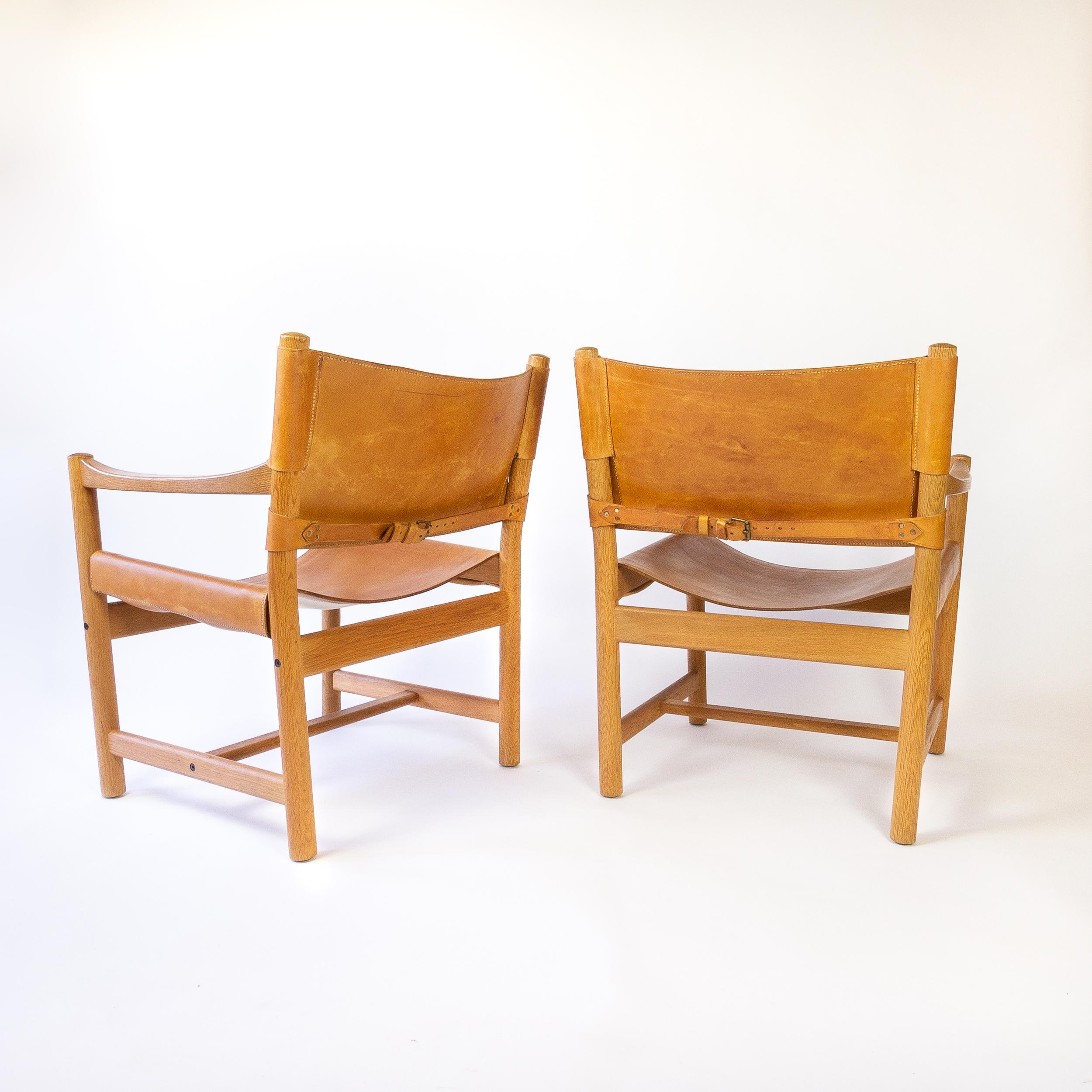 Pair of Cognac Leather and Oak Armchairs, Adrian & Ditte Heath for FDB, Denmark 2