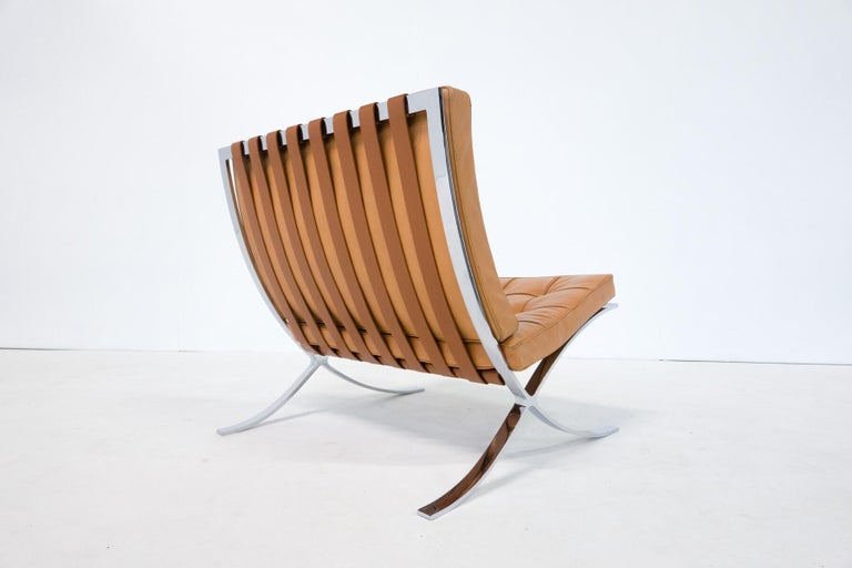 Pair of Cognac Leather Barcelona Chairs by Mies Van Der Rohe for Knoll, 1960s For Sale at 1stDibs