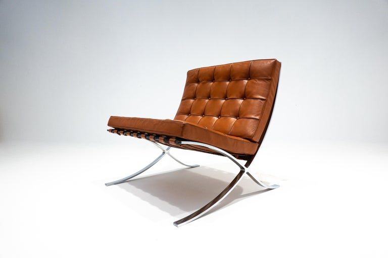 Pair of Cognac Leather Barcelona Chairs with Ottoman for Knoll, 1960s at 1stDibs barcelona