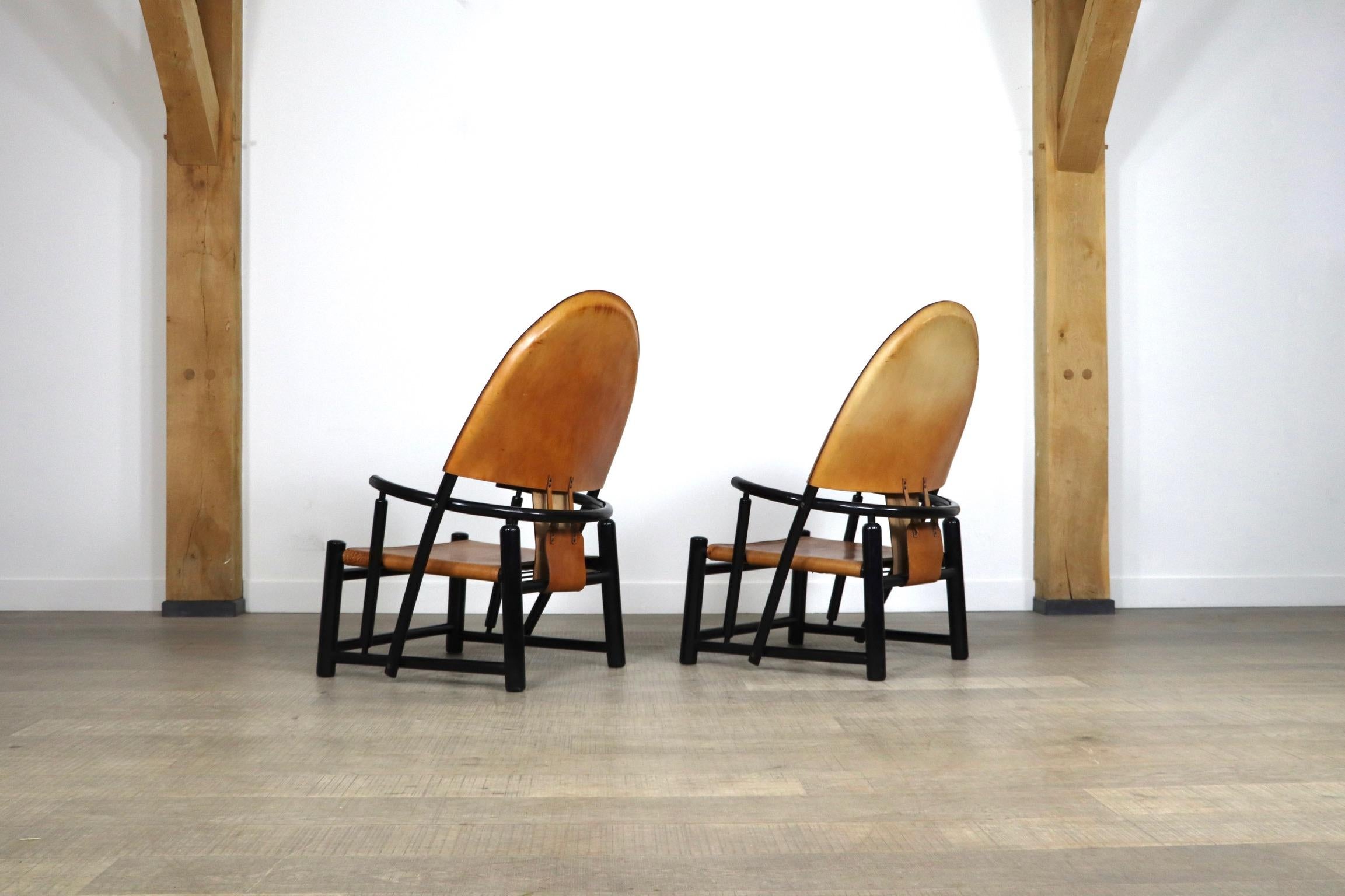 Pair of Cognac Leather G23 chairs by Piero Palange & Werther Toffoloni for Germa 6