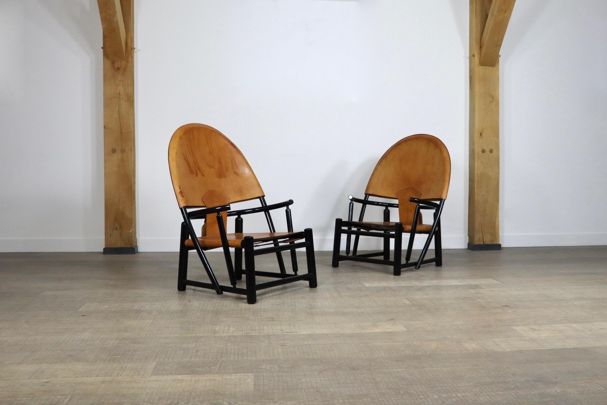 Pair of Cognac Leather G23 chairs by Piero Palange & Werther Toffoloni for Germa 8
