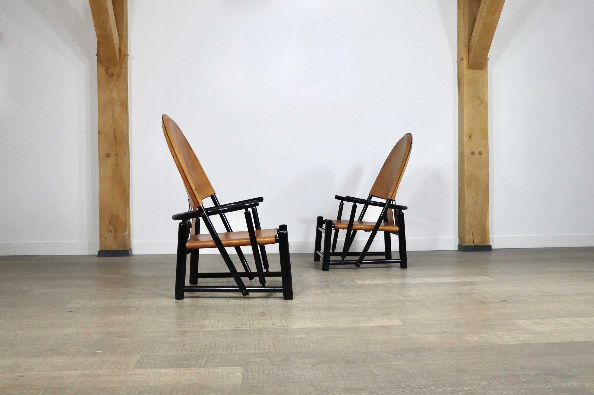 Pair of Cognac Leather G23 chairs by Piero Palange & Werther Toffoloni for Germa 9