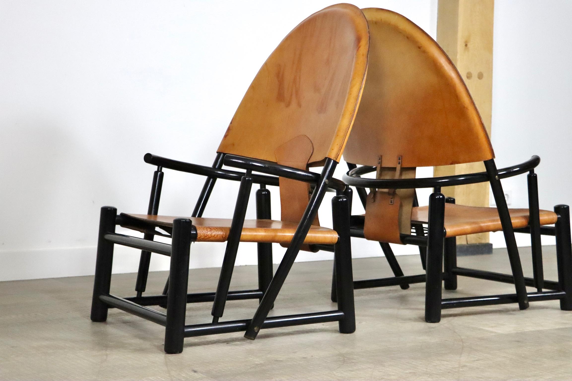 Pair of Cognac Leather G23 chairs by Piero Palange & Werther Toffoloni for Germa In Good Condition In ABCOUDE, UT