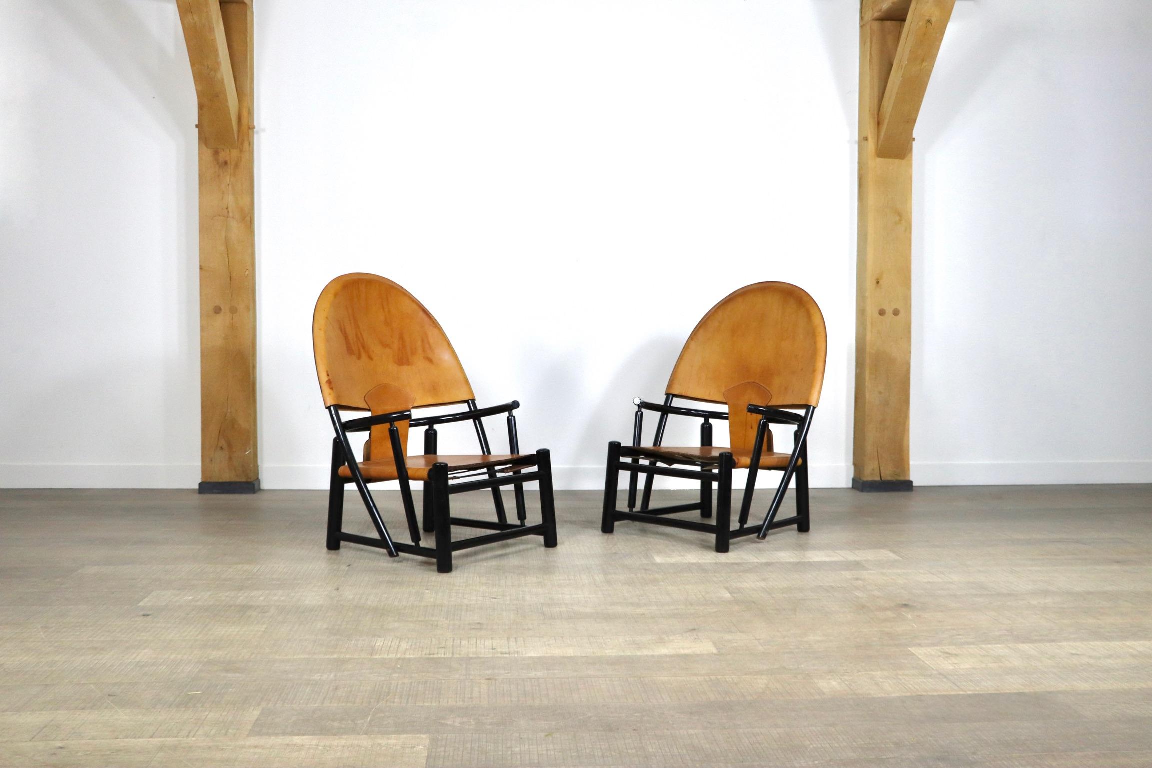 Late 20th Century Pair of Cognac Leather G23 chairs by Piero Palange & Werther Toffoloni for Germa