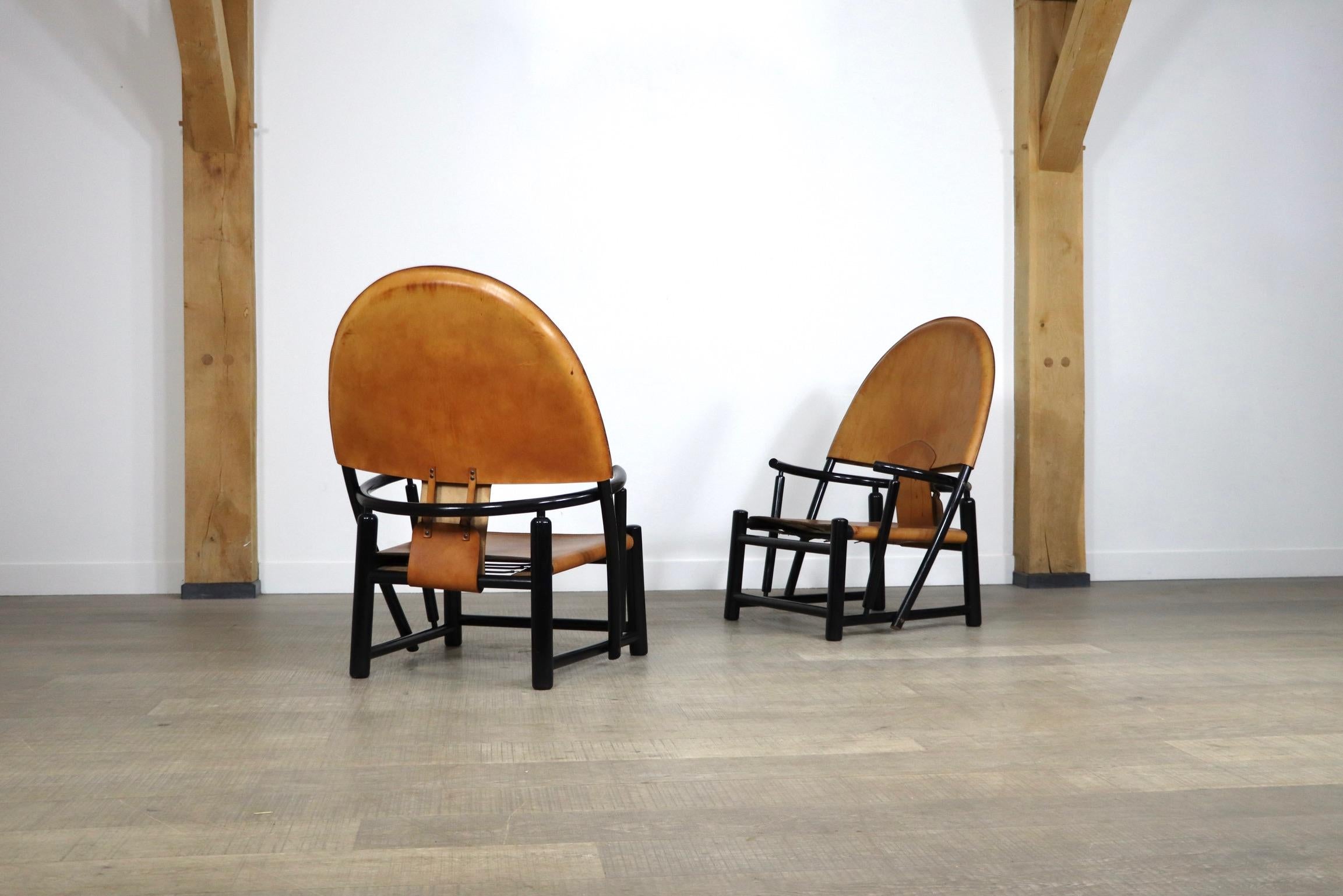 Pair of Cognac Leather G23 chairs by Piero Palange & Werther Toffoloni for Germa 1