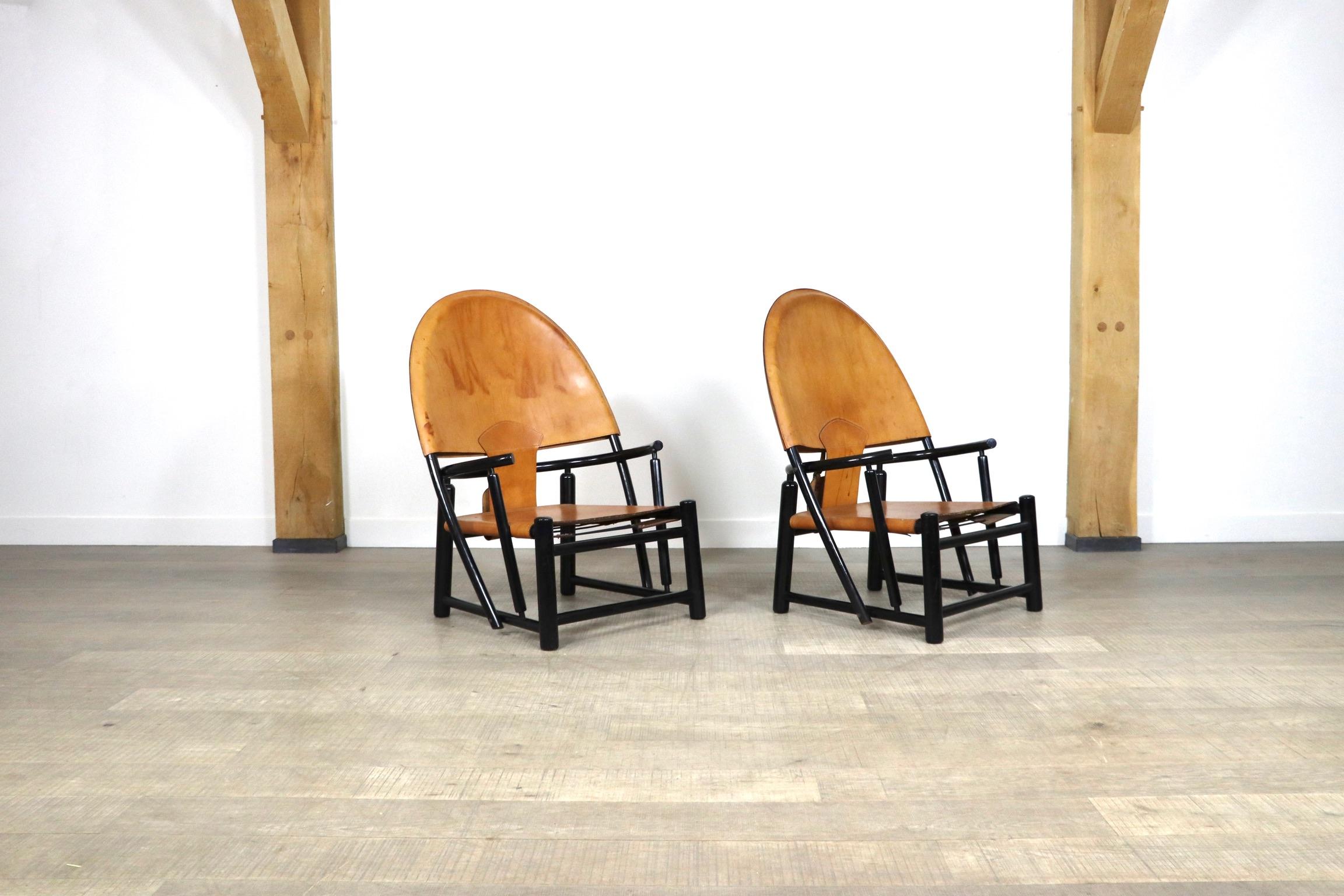 Pair of Cognac Leather G23 chairs by Piero Palange & Werther Toffoloni for Germa 2