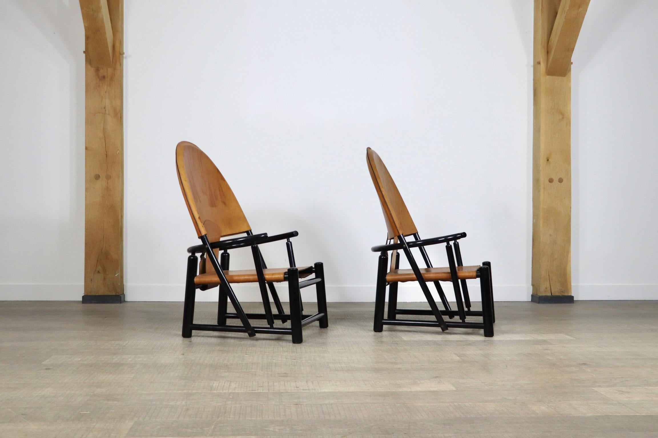 Pair of Cognac Leather G23 chairs by Piero Palange & Werther Toffoloni for Germa 3