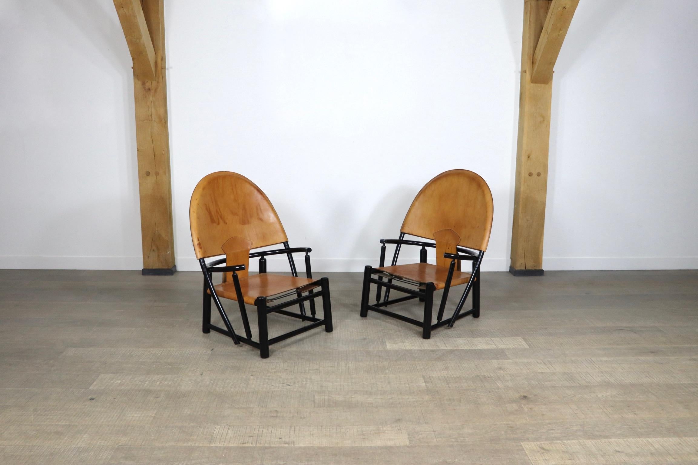 Pair of Cognac Leather G23 chairs by Piero Palange & Werther Toffoloni for Germa 4