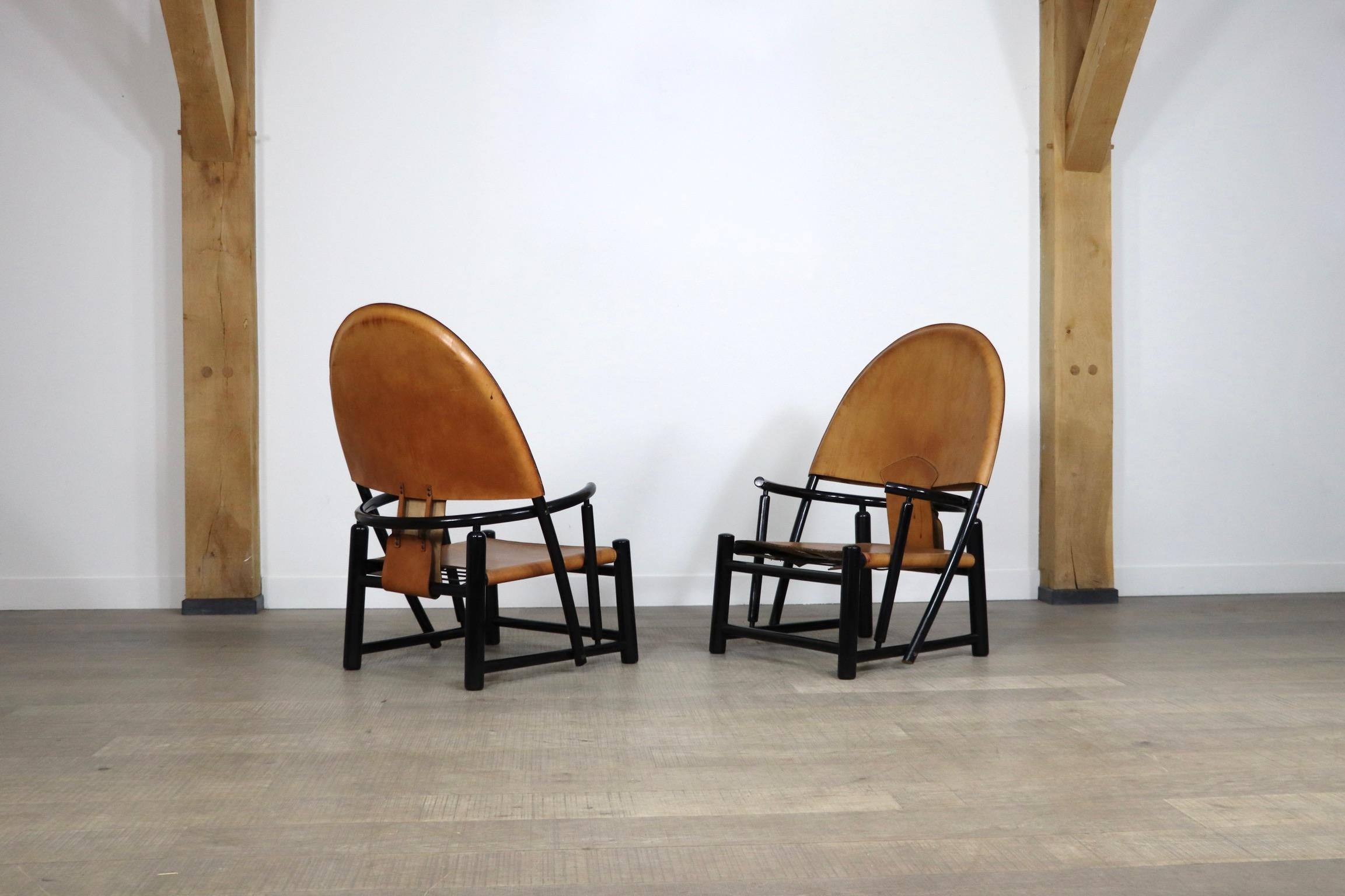 Pair of Cognac Leather G23 chairs by Piero Palange & Werther Toffoloni for Germa 5