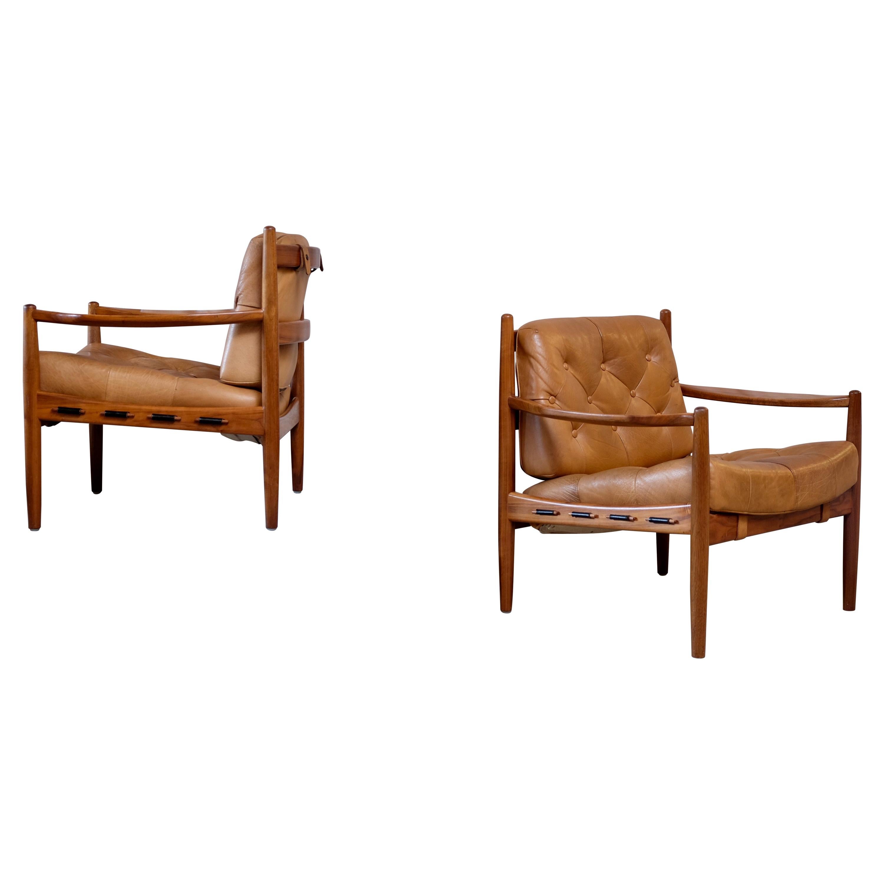 Pair of Cognac Leather "Läckö" Easy Chairs by Ingemar Thillmark, 1960s