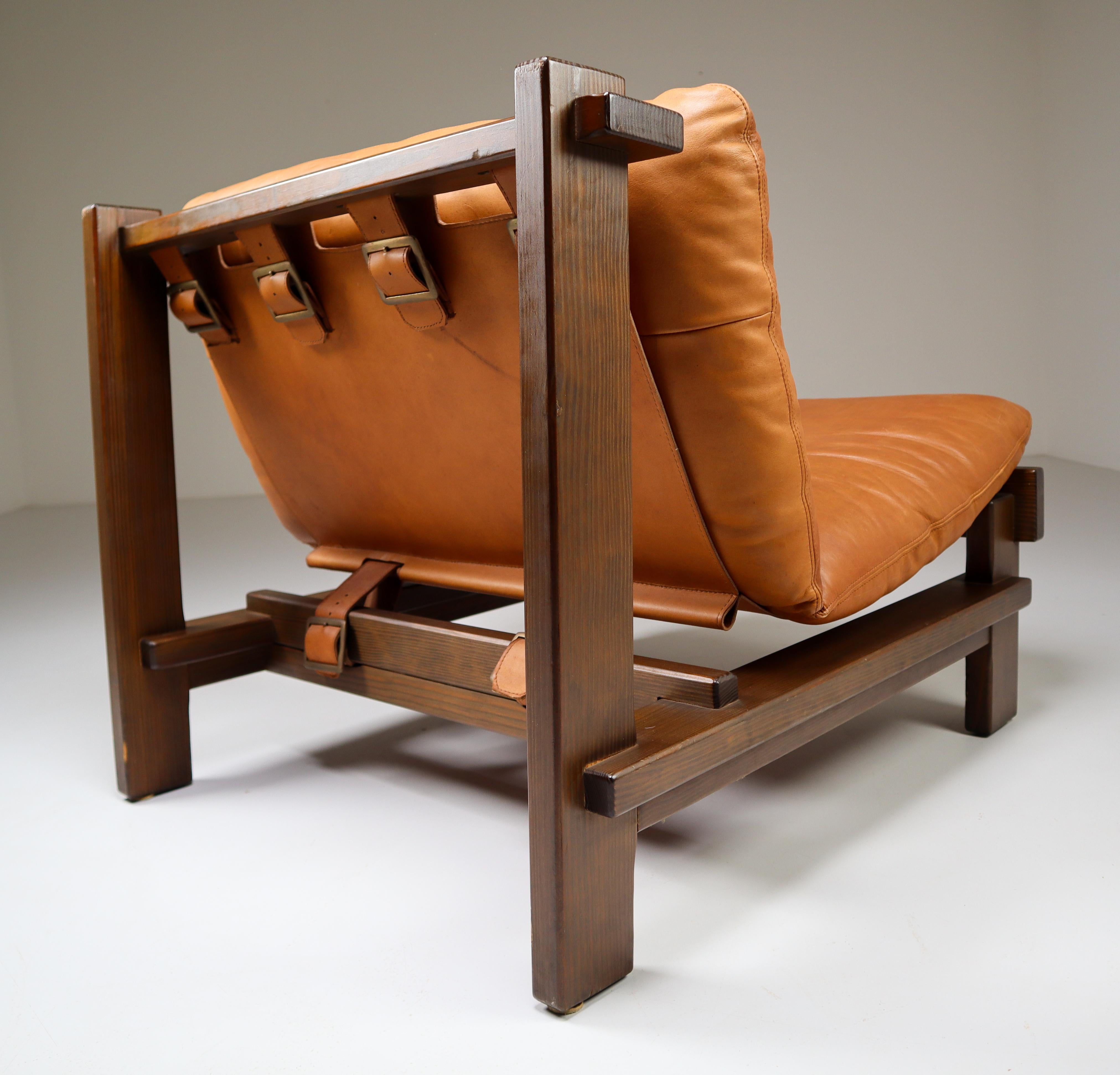 Pair of Cognac Leather lounge Chairs by Carl Straub Germany, 1960s In Good Condition In Almelo, NL