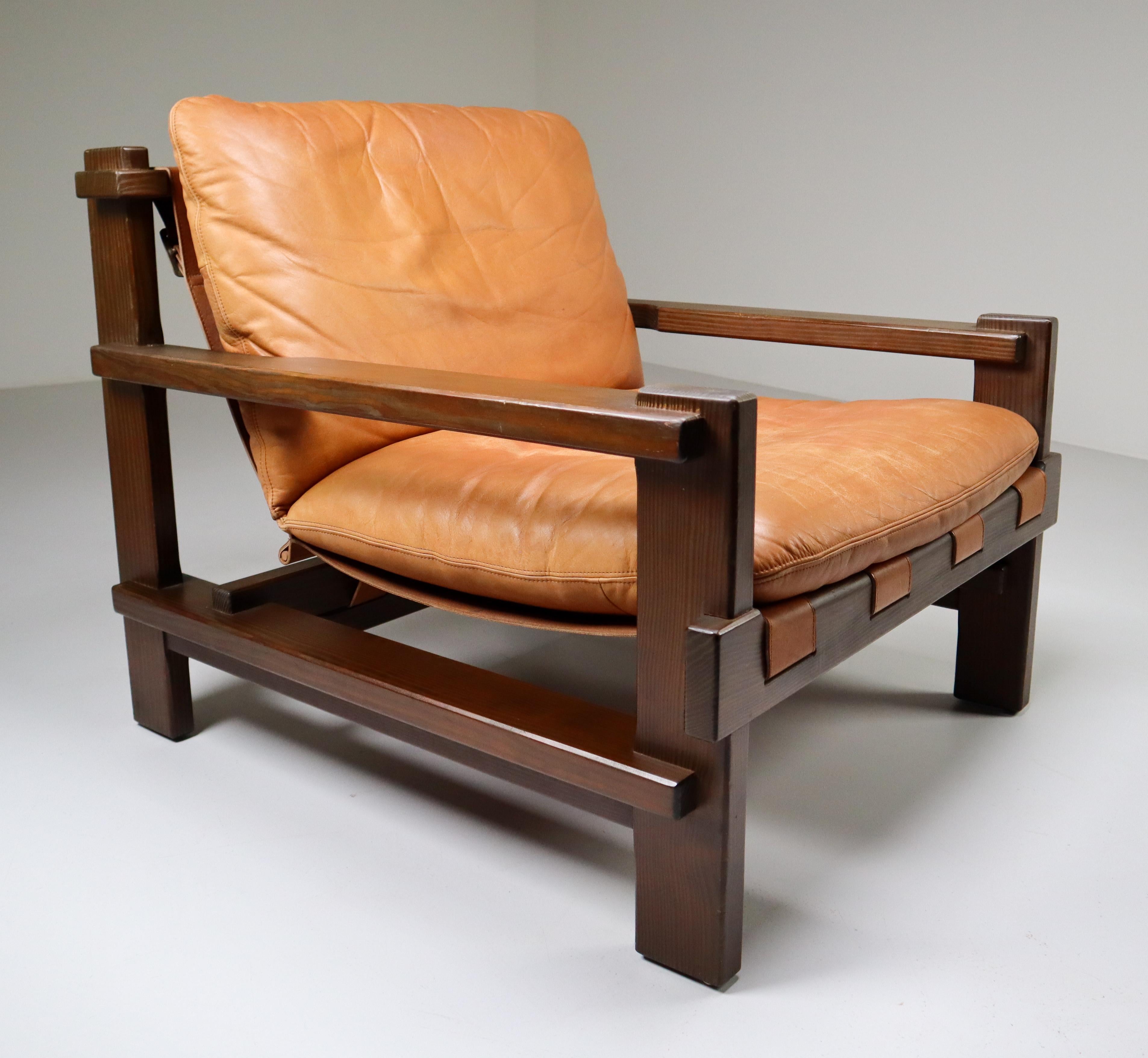 20th Century Pair of Cognac Leather lounge Chairs by Carl Straub Germany, 1960s