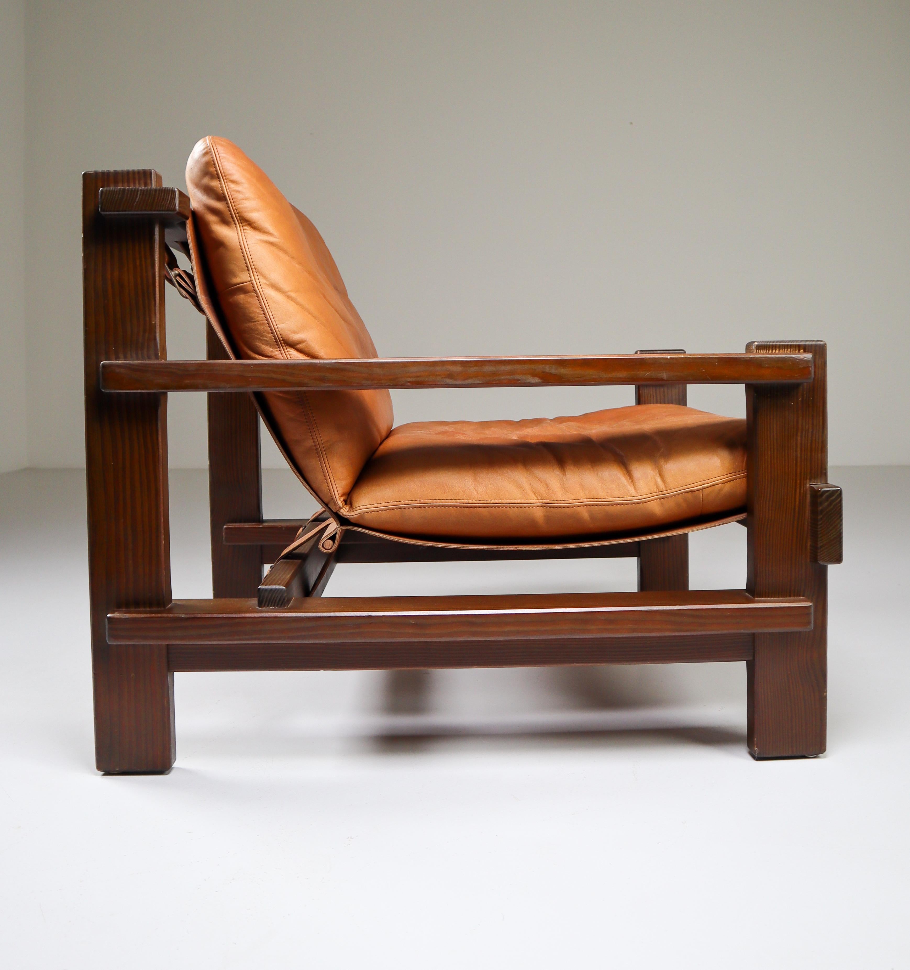 Pair of Cognac Leather lounge Chairs by Carl Straub Germany, 1960s 4