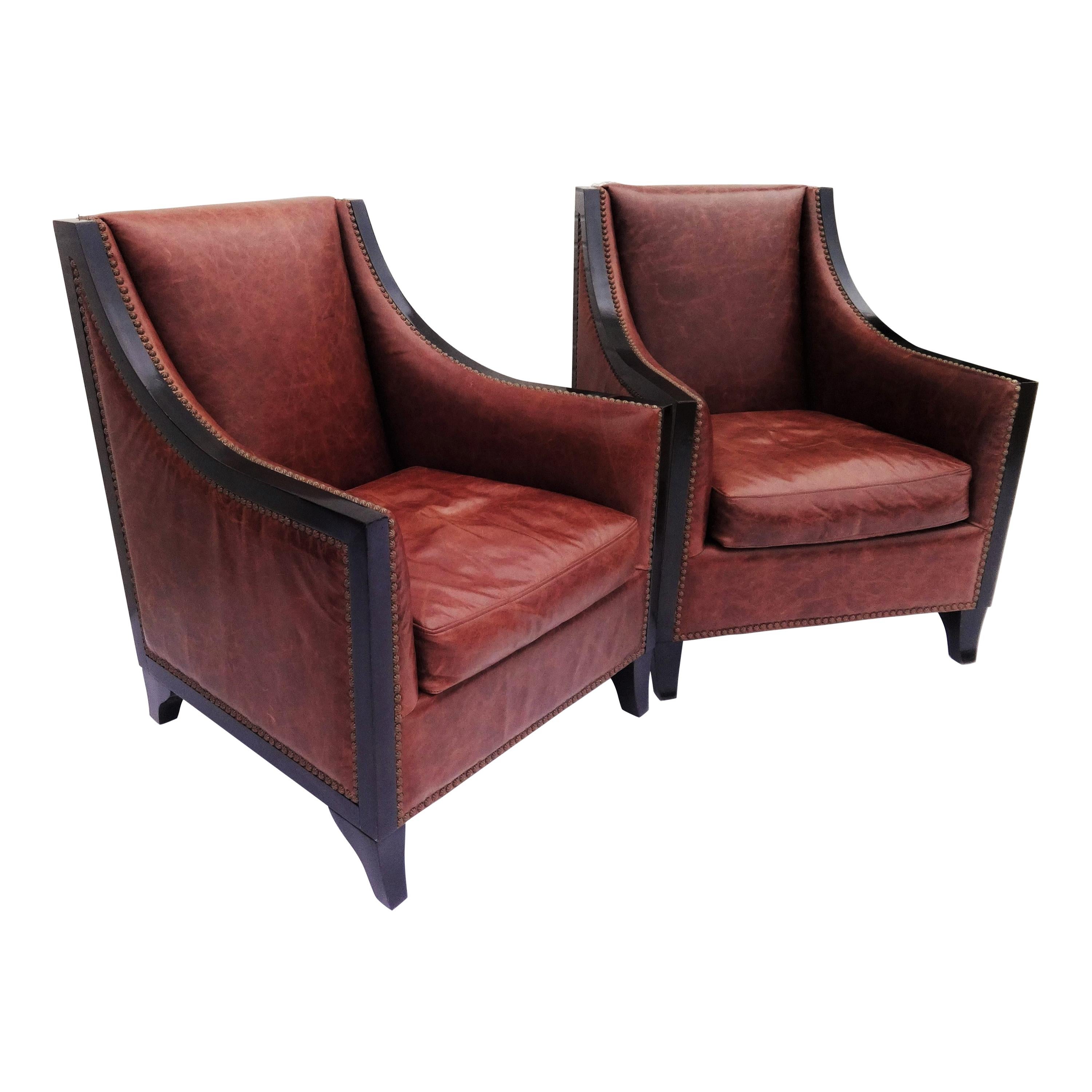 Pair of Cognac Leather Lounge Chairs