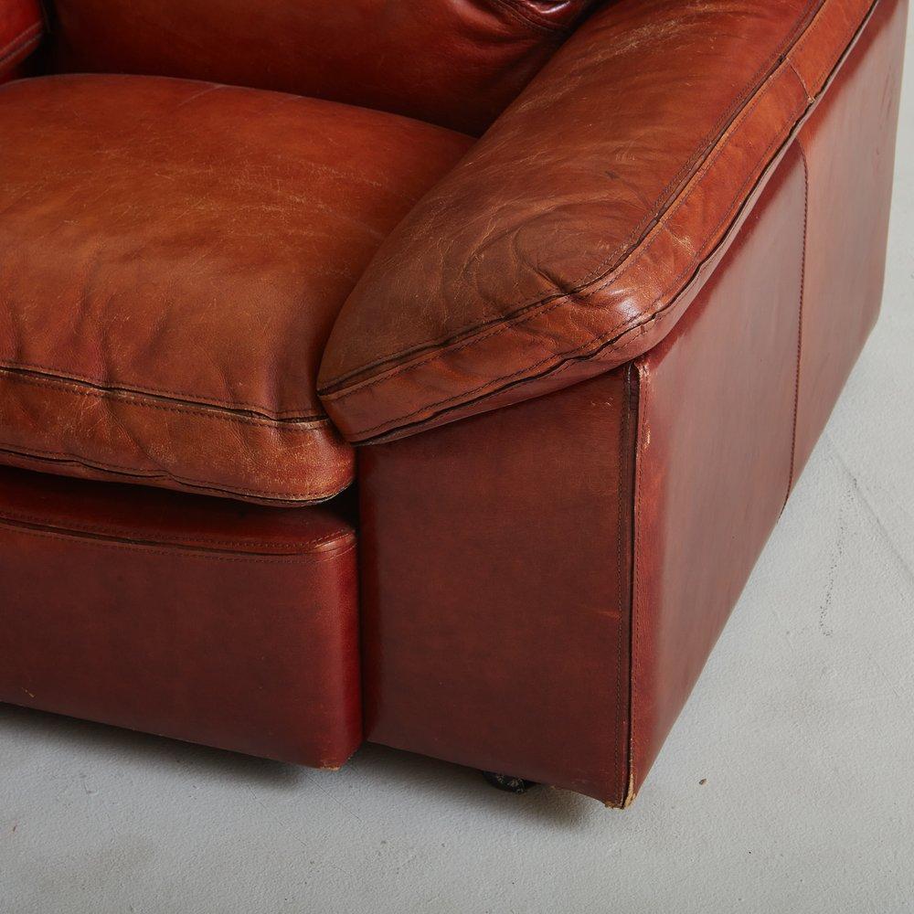 Pair of Cognac Leather Lounge Chairs France 1960s In Good Condition In Chicago, IL
