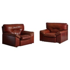 Pair of Cognac Leather Lounge Chairs France 1960s