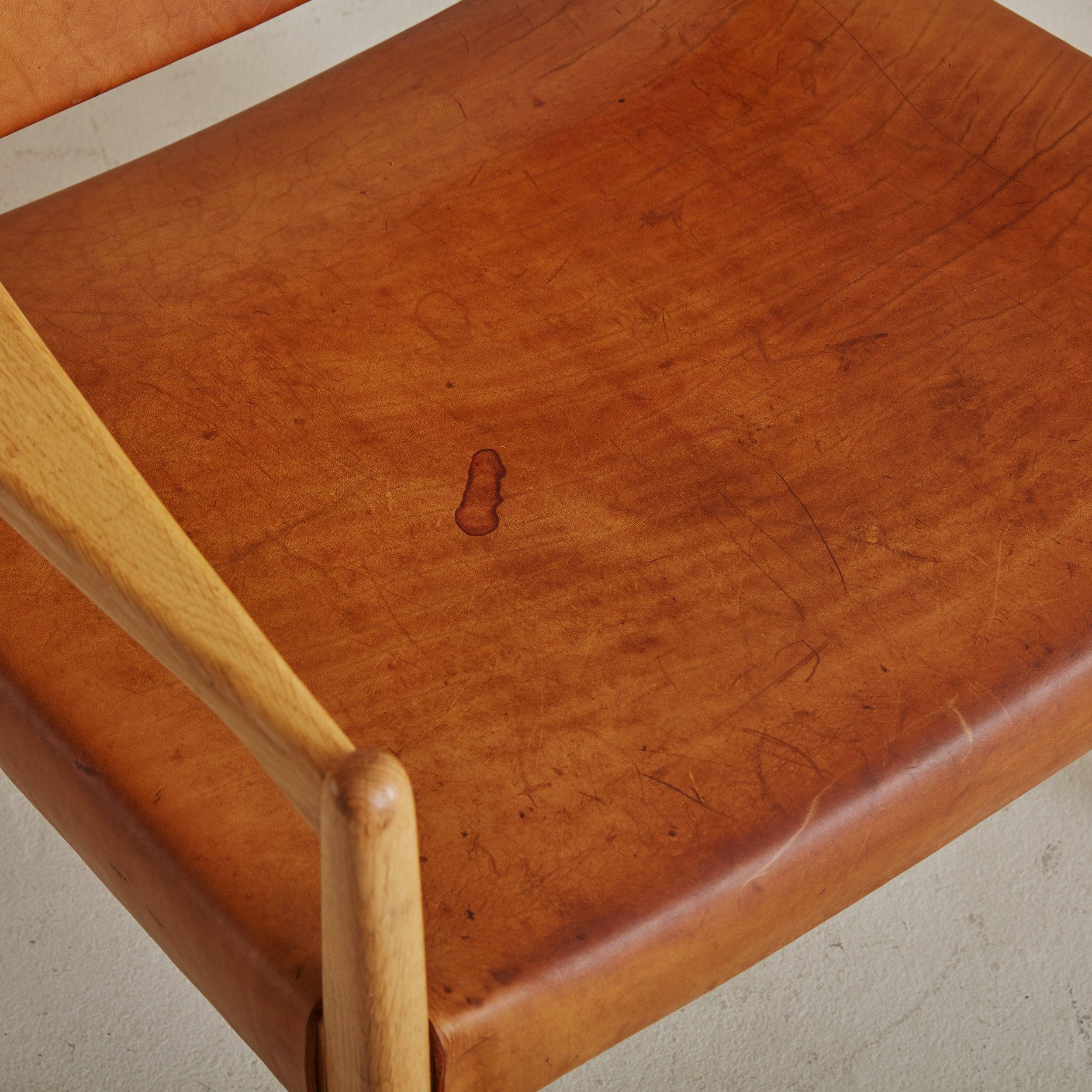 Pair of Cognac Leather + Oak ‘Premiär 69’ Armchairs by Per-Olof Scotte for IKEA For Sale 4