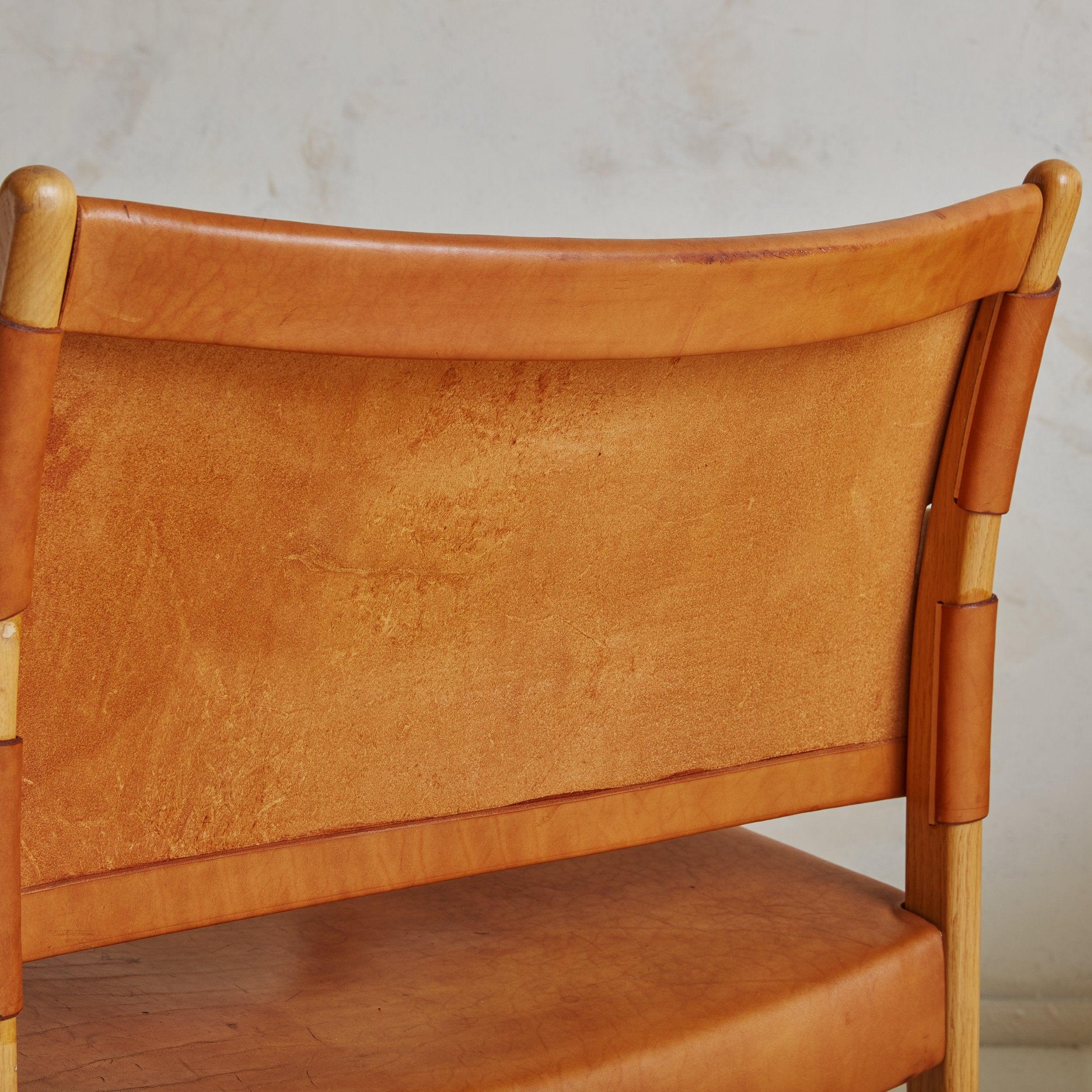 Pair of Cognac Leather + Oak ‘Premiär 69’ Armchairs by Per-Olof Scotte for IKEA For Sale 5