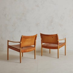 Pair of Cognac Leather + Oak ‘Premiär 69’ Armchairs by Per-Olof Scotte for IKEA