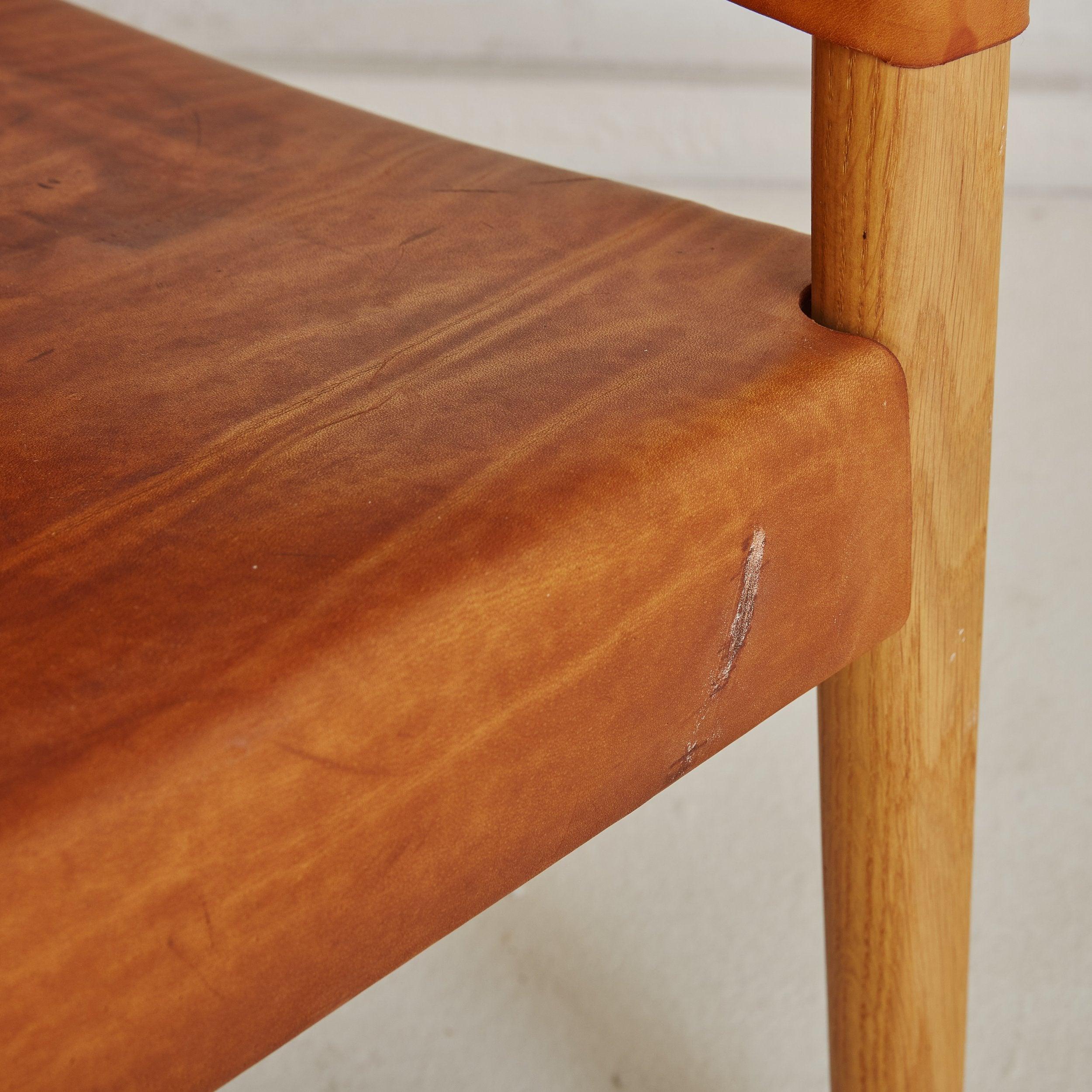 Swedish Pair of Cognac Leather + Oak ‘Premiär 69’ Armchairs by Per-Olof Scotte for IKEA