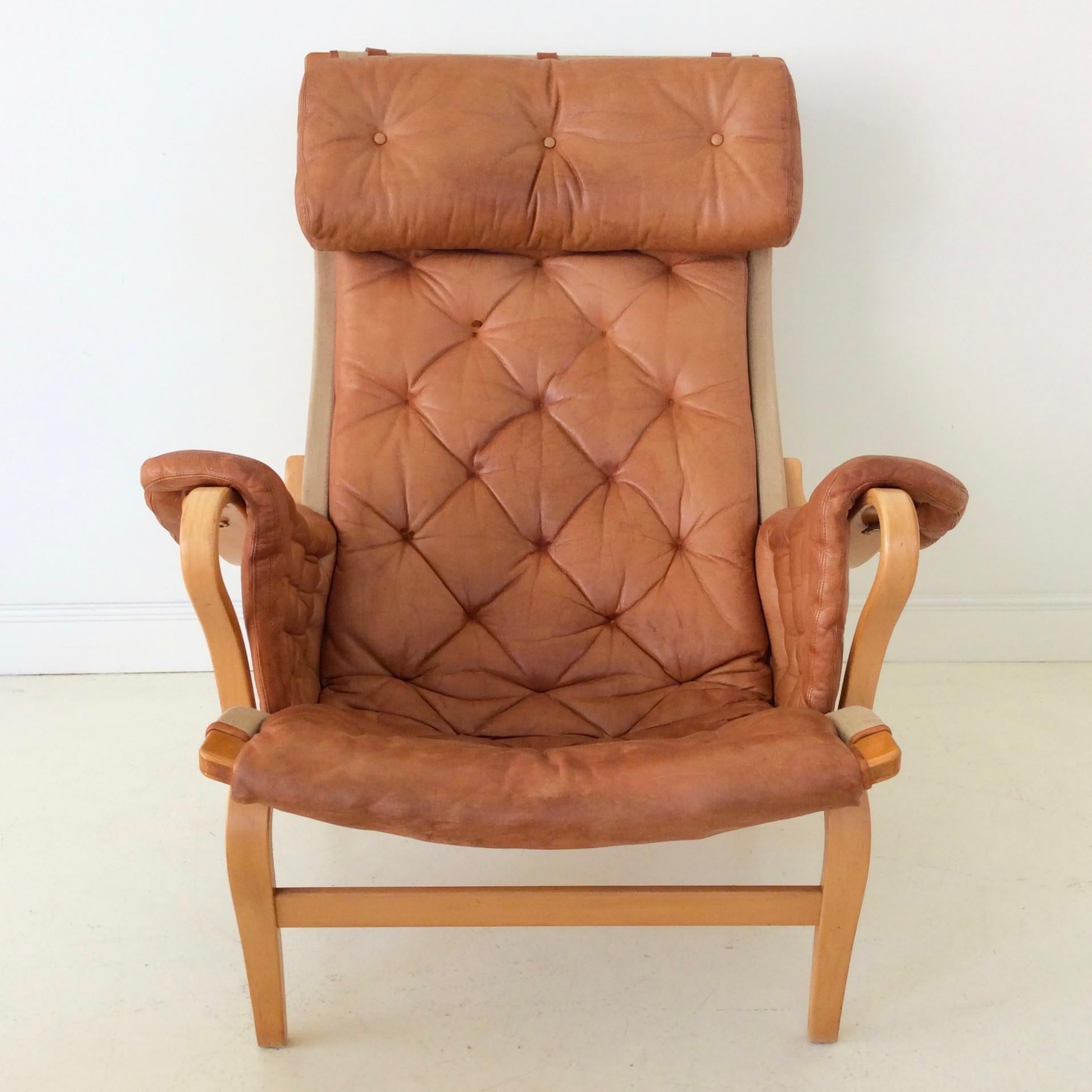 Pair of Cognac Leather Pernilla Armchairs by Bruno Mathsson, Sweden, circa 1970 6
