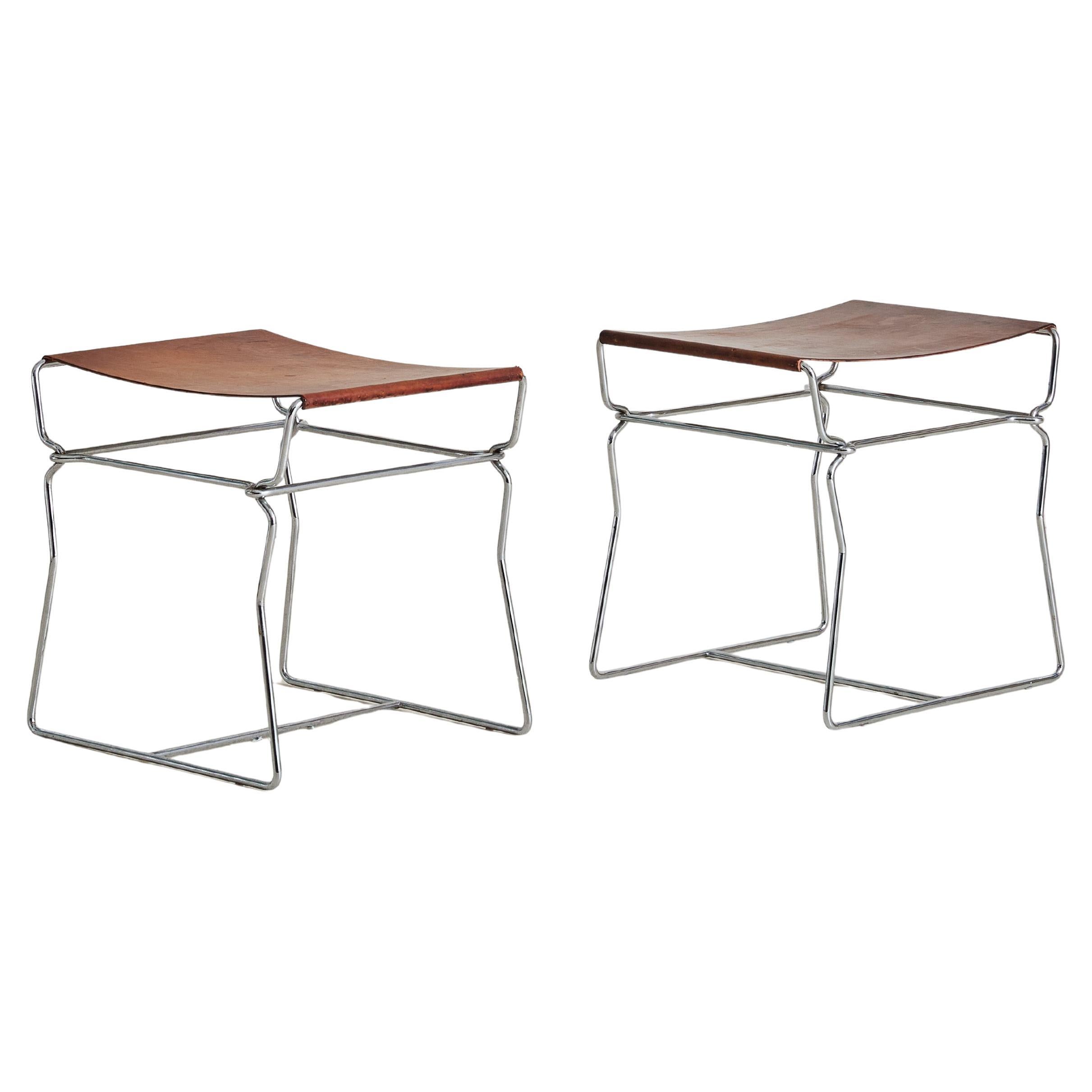 Pair of Cognac Leather 'Pyllon' Stools by Nicole Aebischer for B&B Italia, 2004 en venta