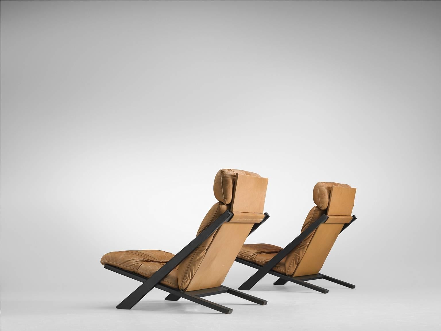 Pair of Cognac Leather Ueli Berger Lounge Chairs for De Sede (Postmoderne)